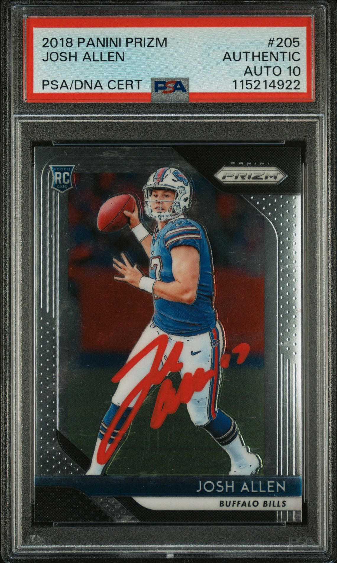 Josh Allen 2018 Panini Prizm Signed Football Rookie Card #205 Auto Graded PSA 10 Cert # 115214922