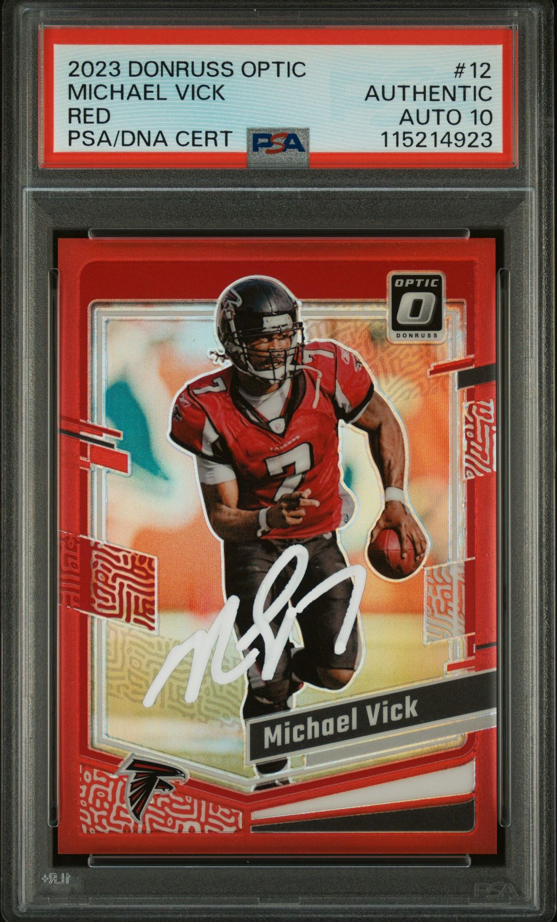 Michael Vick 2023 Panini Donruss Optic Red Signed Football Card #12 Auto Graded PSA 10 47/99 Cert # 115214923