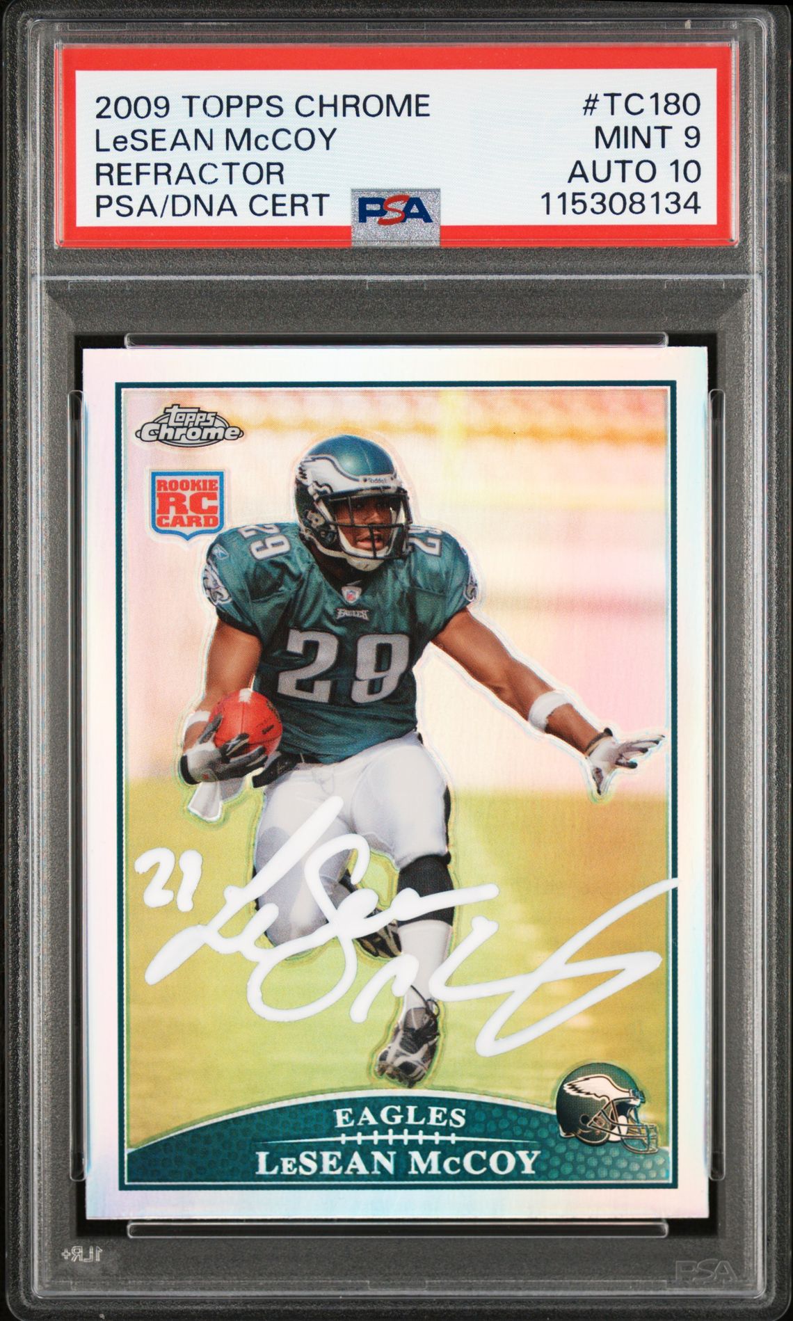 LeSean McCoy 2009 Topps Chrome Refractor Signed Rookie Card #TC180 PSA 9 Auto 10