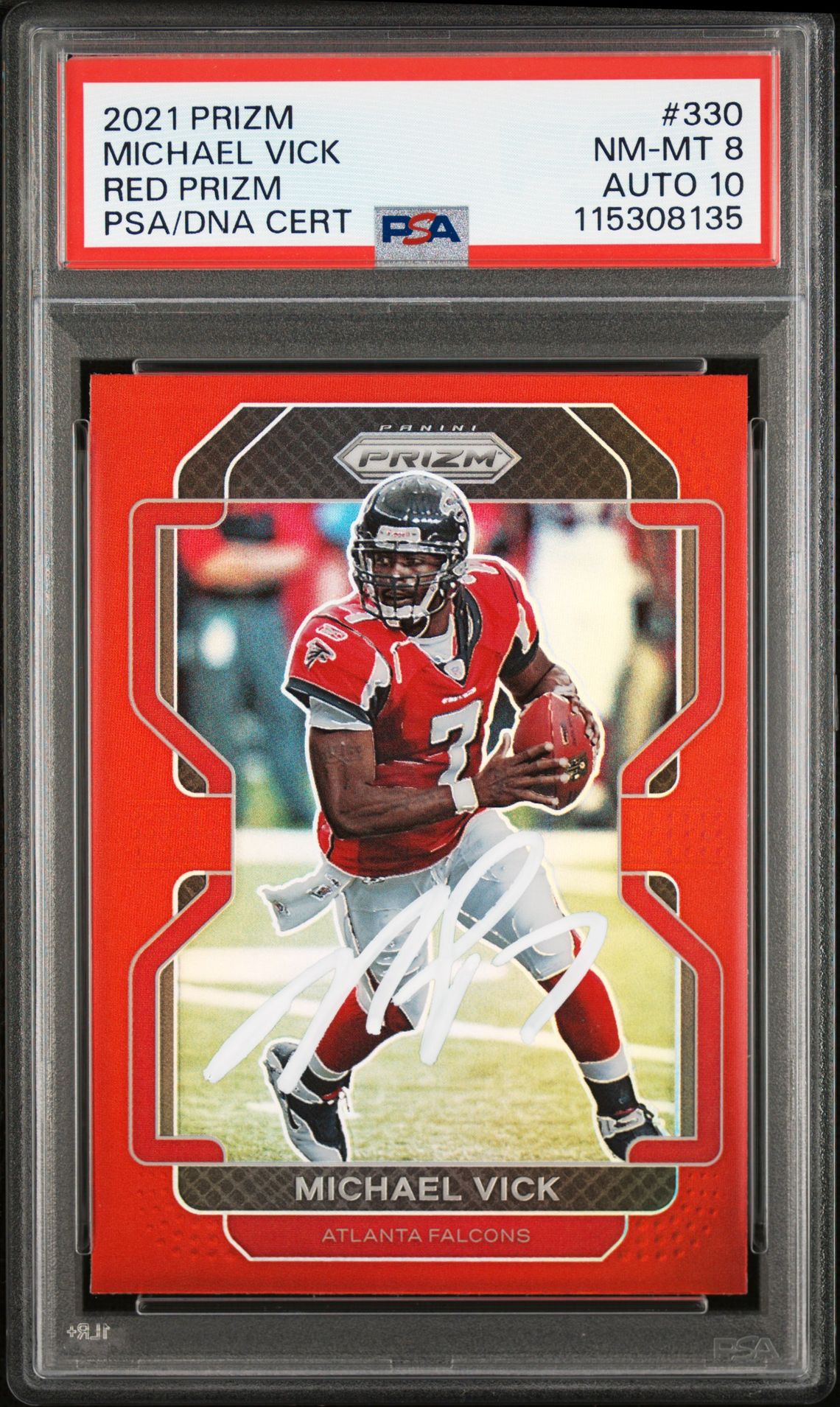 Michael Vick 2021 Panini Prizm Red Signed Card #330 Graded PSA 8 Auto 10