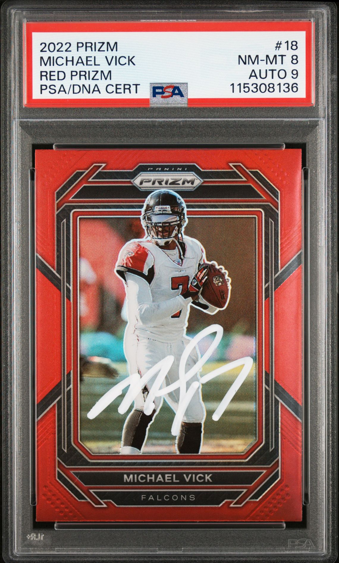 Michael Vick 2022 Panini Prizm Red Signed Football Card #18 Graded PSA 8 Auto 9