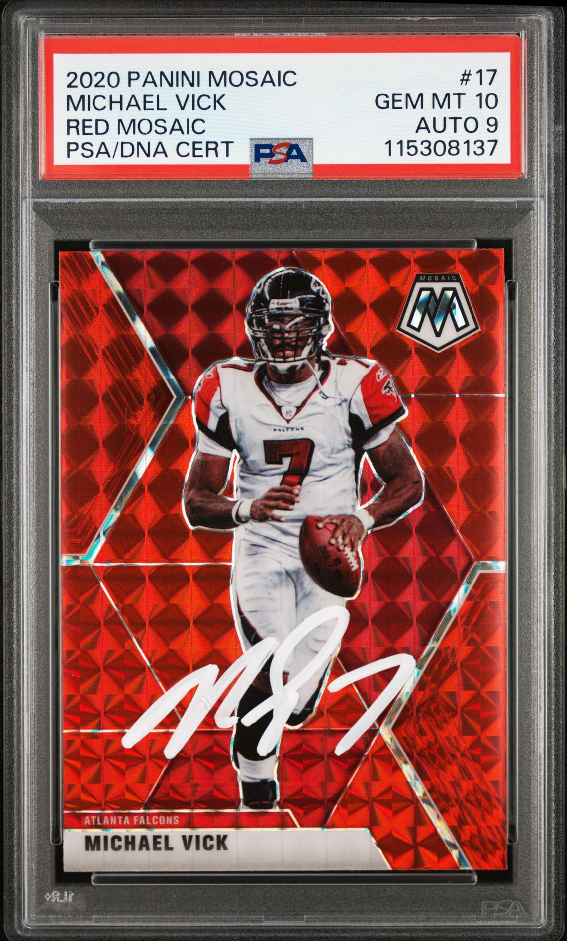 Michael Vick 2020 Panini Mosaic Red Signed Card #17 Graded PSA 10 Auto 9