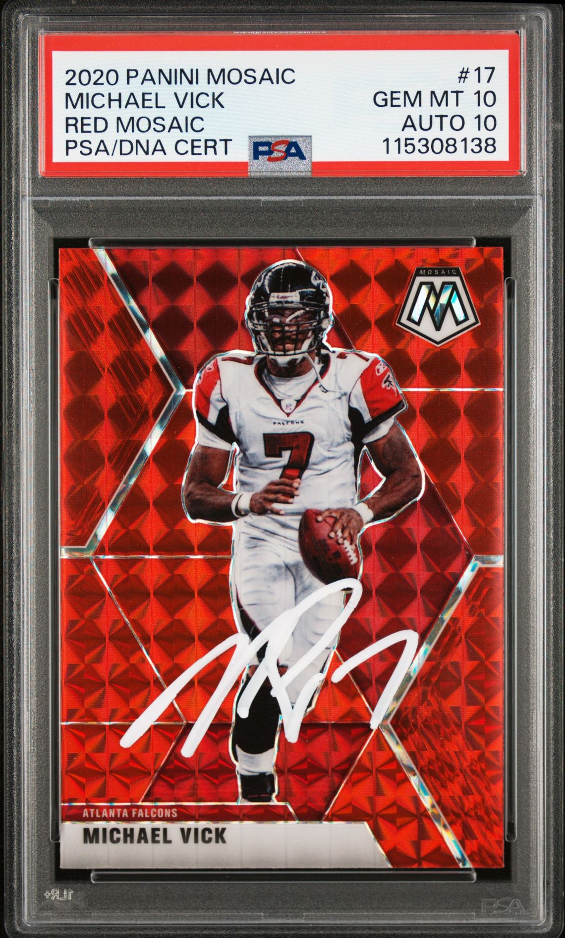Michael Vick 2020 Panini Mosaic Red Signed Card #17 Graded PSA 10 Auto 10