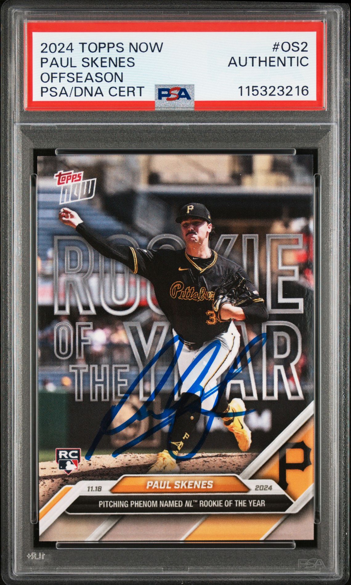 Paul Skenes 2024 Topps Now Signed Rookie of the Year Card #OS2 Auto PSA 15323216