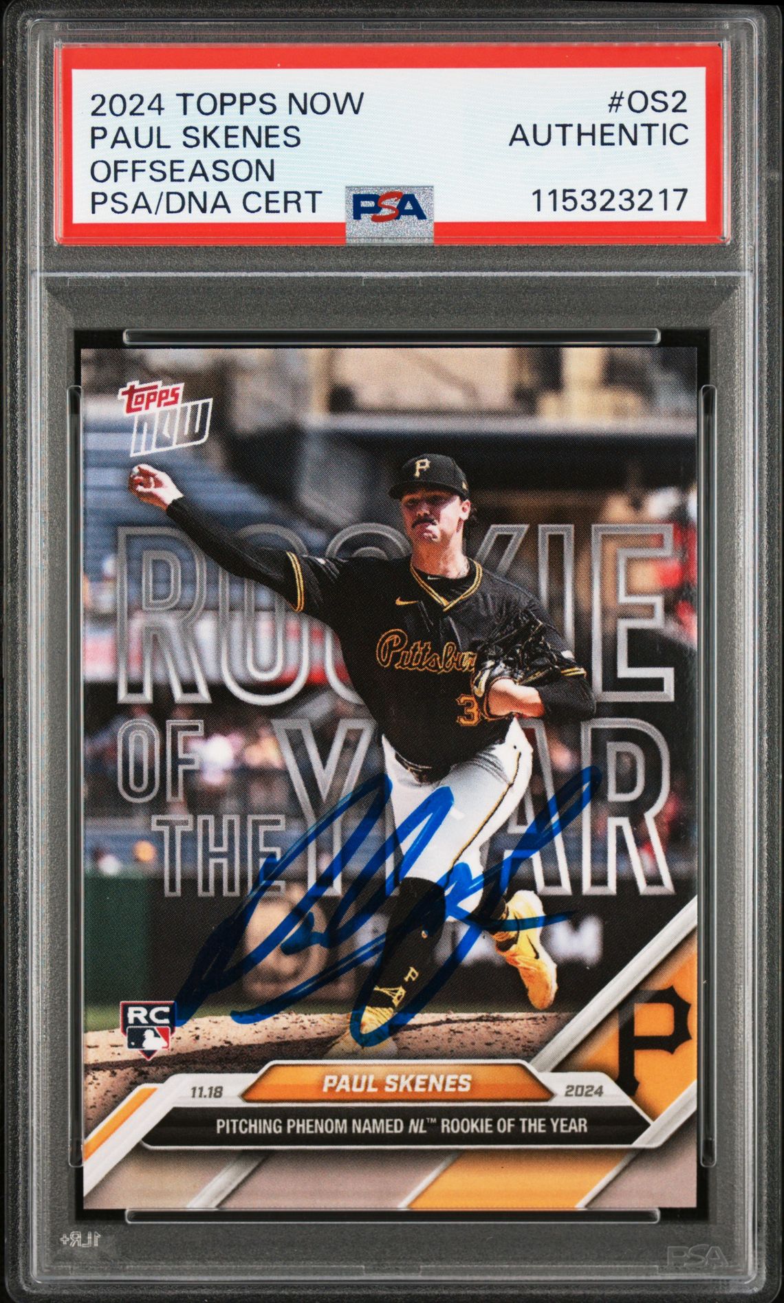 Paul Skenes 2024 Topps Now Signed Rookie of the Year Card #OS2 Auto PSA 15323217