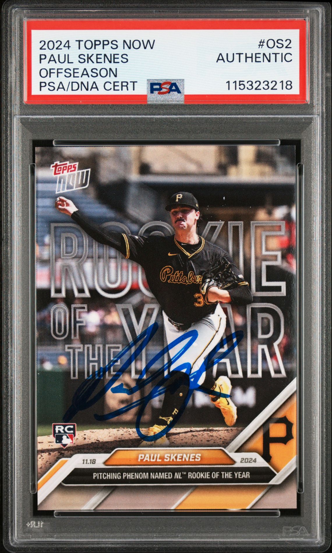 Paul Skenes 2024 Topps Now Signed Rookie of the Year Card #OS2 Auto PSA 15323218