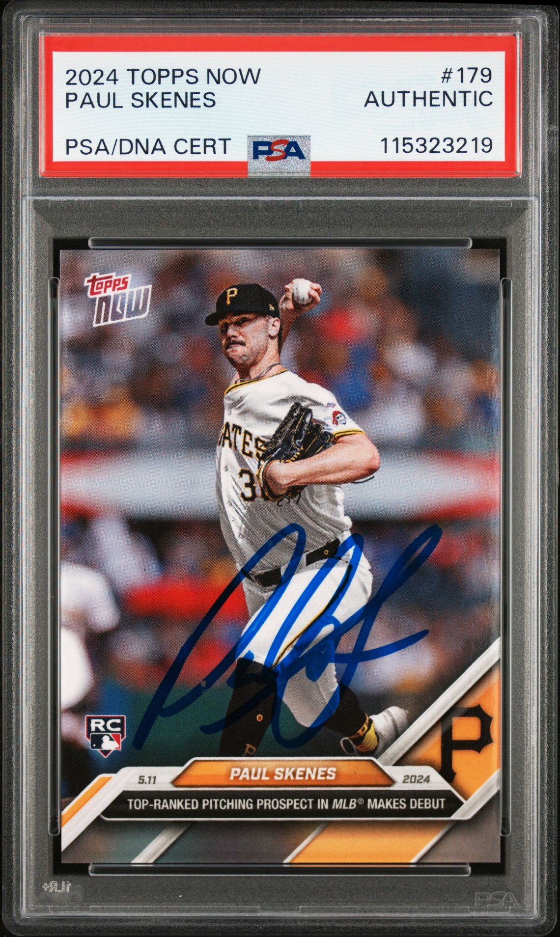 Paul Skenes 2024 Topps Now Signed Rookie Card MLB Debut #179 Auto PSA 115323219