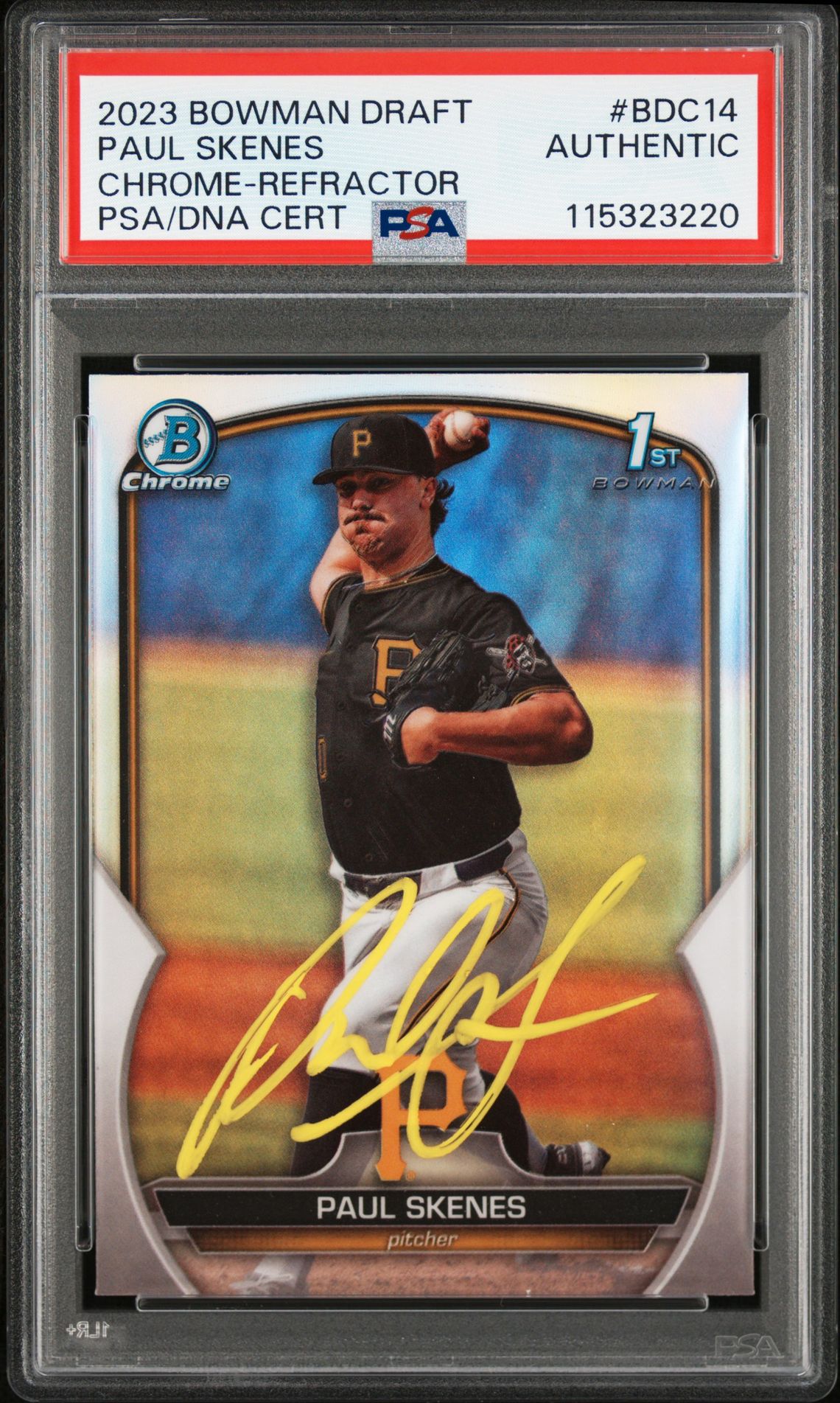 Paul Skenes 2023 Bowman Chrome Refractor Signed Rookie Card #BDC14 Auto PSA 3220