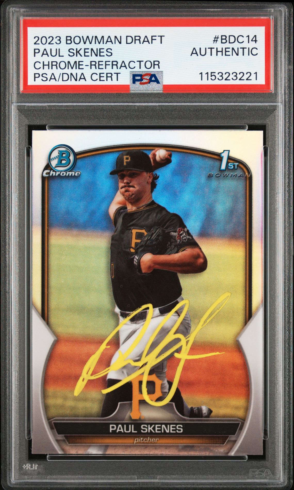 Paul Skenes 2023 Bowman Chrome Refractor Signed Rookie Card #BDC14 Auto PSA 3221