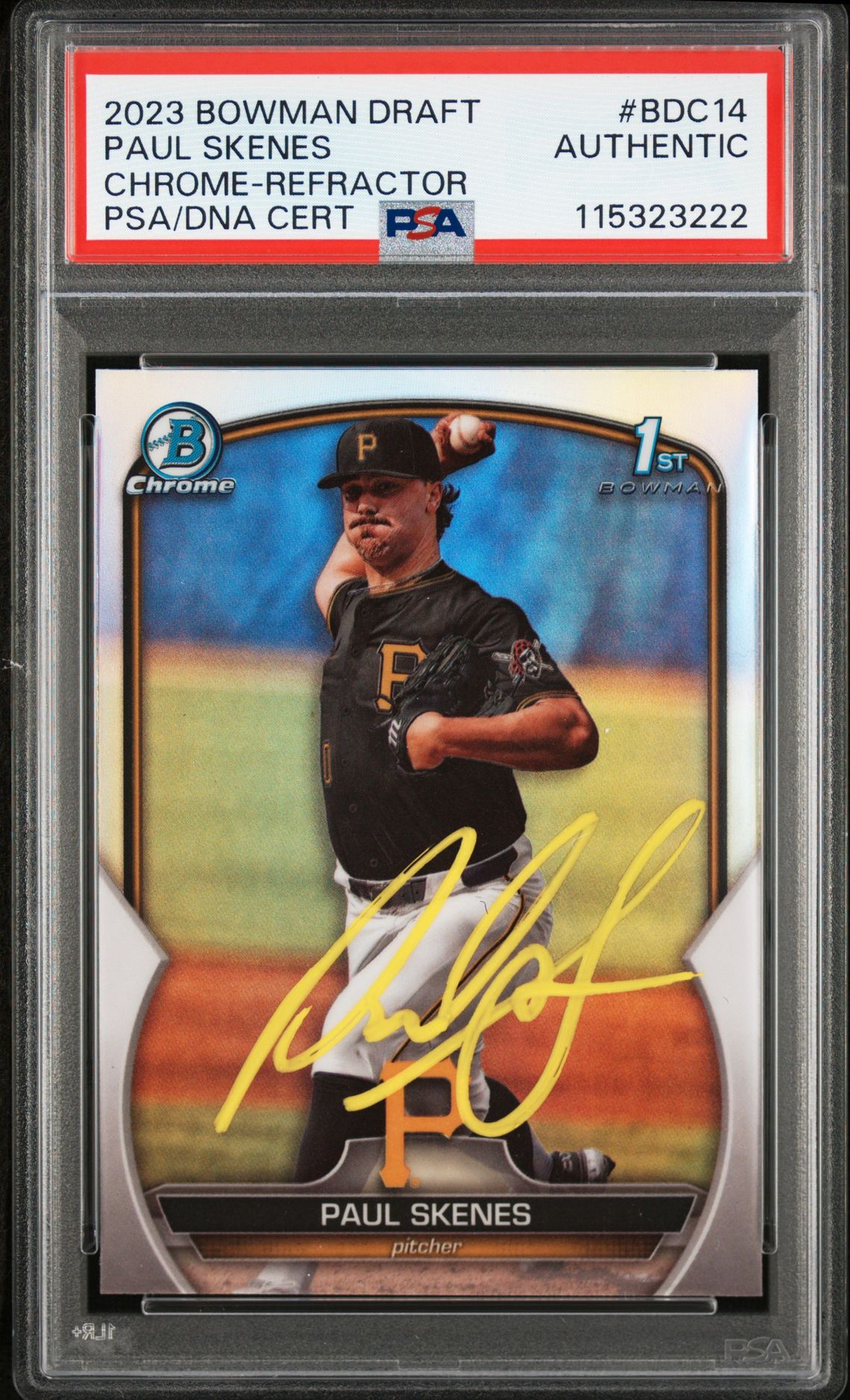 Paul Skenes 2023 Bowman Chrome Refractor Signed Rookie Card #BDC14 Auto PSA 3222 Paul Skenes 2023 Bowman Chrome Refractor Signed Rookie Card #BDC14 Auto PSA 3222