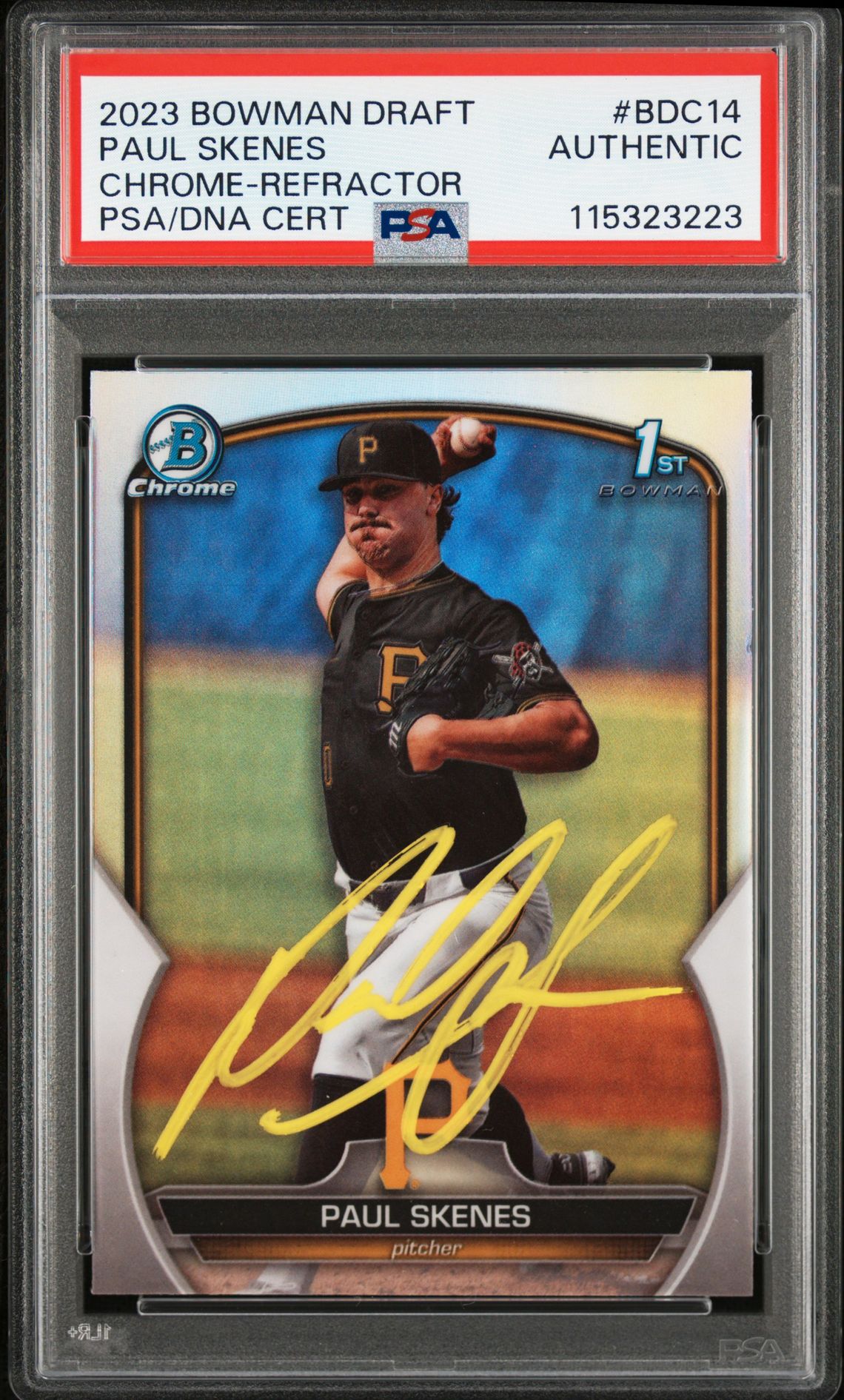 Paul Skenes 2023 Bowman Chrome Refractor Signed Rookie Card #BDC14 Auto PSA 3223 Paul Skenes 2023 Bowman Chrome Refractor Signed Rookie Card #BDC14 Auto PSA 3223
