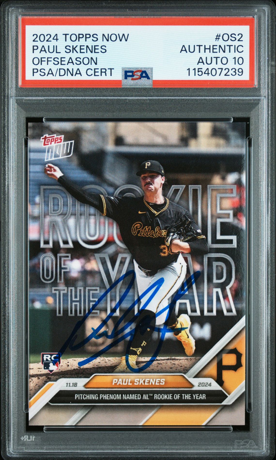 Paul Skenes 2024 Topps Now Signed Baseball Rookie of the Year Card #OS2 Auto Graded PSA 10 115407239 Paul Skenes 2024 Topps Now Signed Baseball Rookie of the Year Card #OS2 Auto Graded PSA 10 115407239