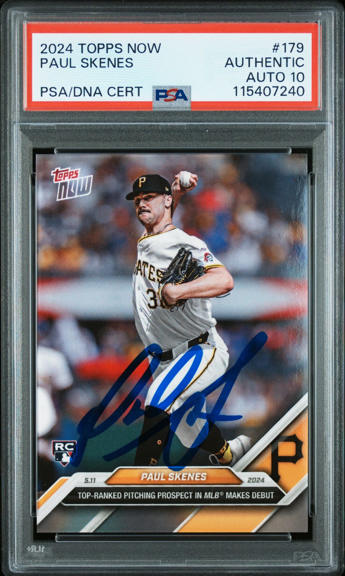 Paul Skenes 2024 Topps Now MLB Debut Signed Baseball Rookie Card #179 Auto Graded PSA 10 115407240