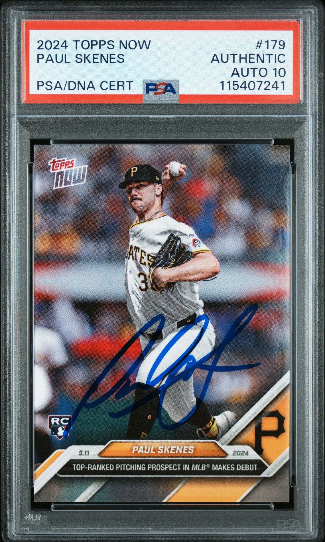 Paul Skenes 2024 Topps Now MLB Debut Signed Baseball Rookie Card #179 Auto Graded PSA 10 115407241