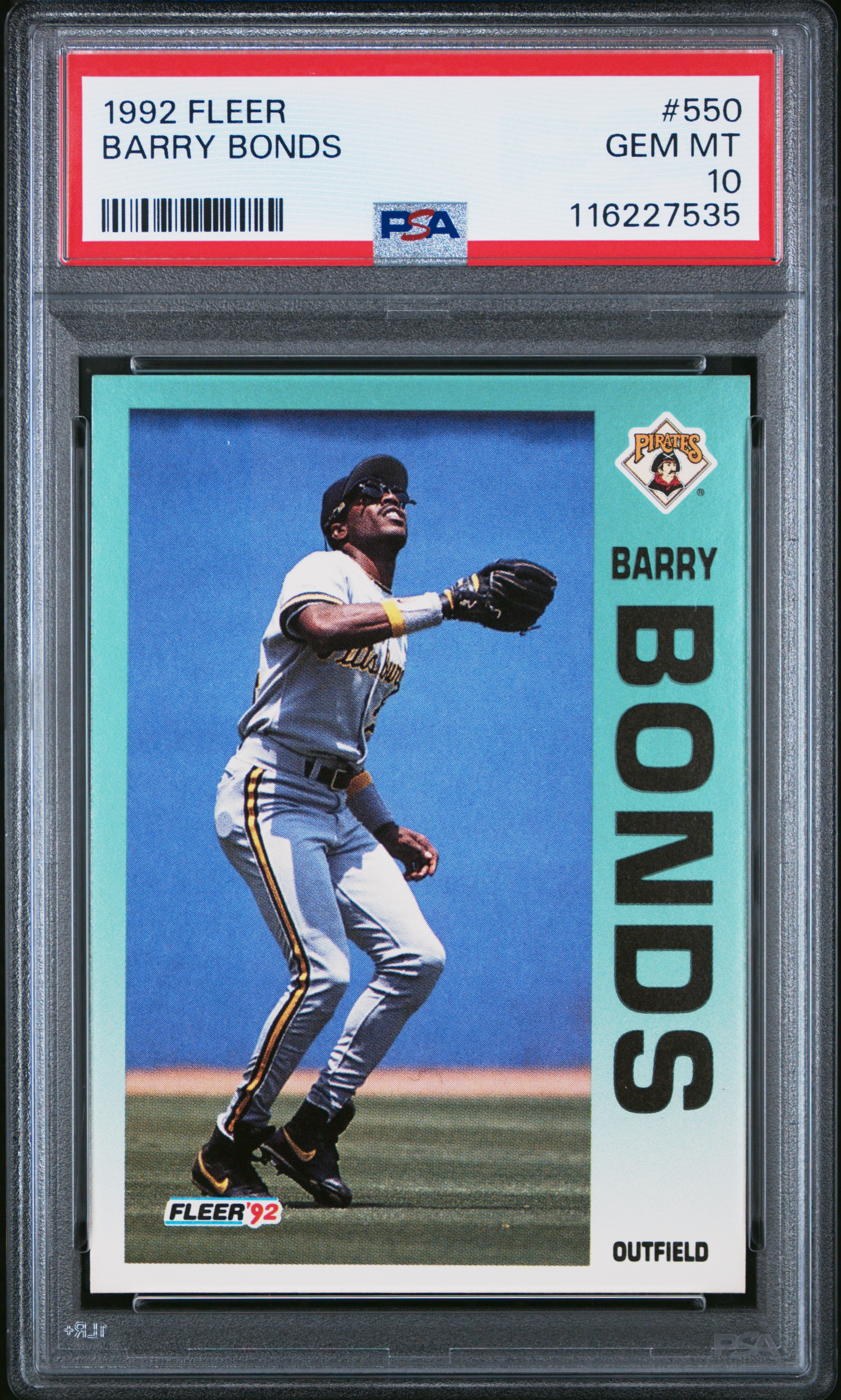 Barry Bonds 1992 Fleer Pittsburgh Pirates Baseball Card #550 Graded PSA 10 Cert #116227535
