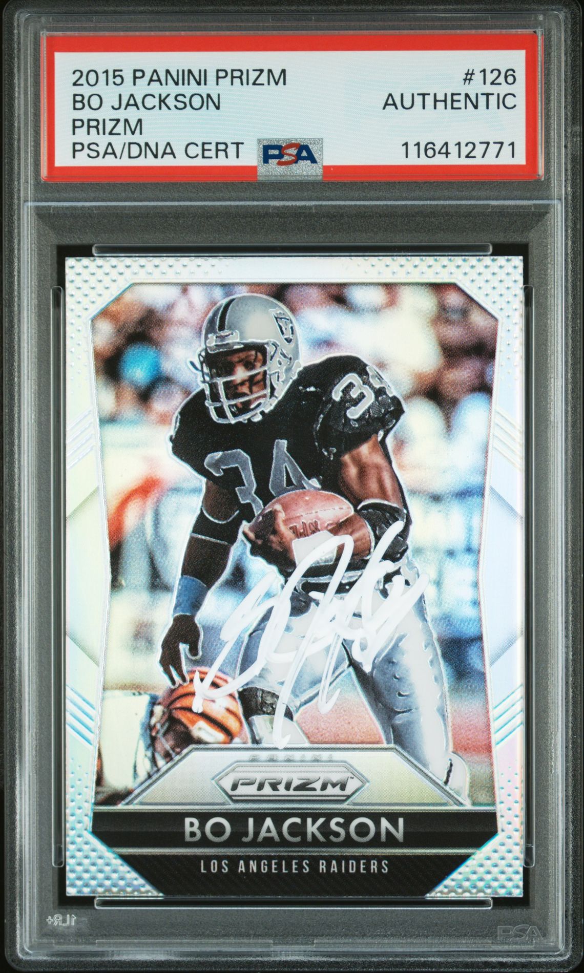 Bo Jackson 2015 Panini Prizm Silver Signed Football Card #126 Auto PSA Authentic