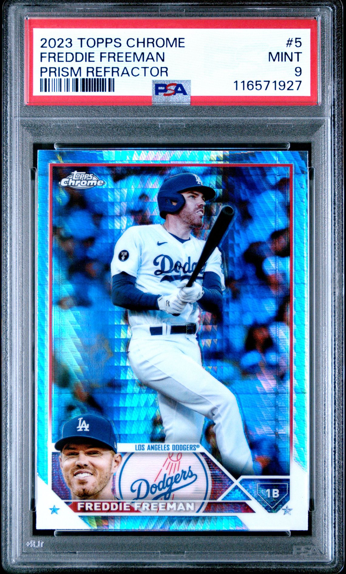 Freddie Freeman 2023 Topps Chrome Prism Refractor Baseball Card #5 Graded PSA 9 Freddie Freeman 2023 Topps Chrome Prism Refractor Baseball Card #5 Graded PSA 9