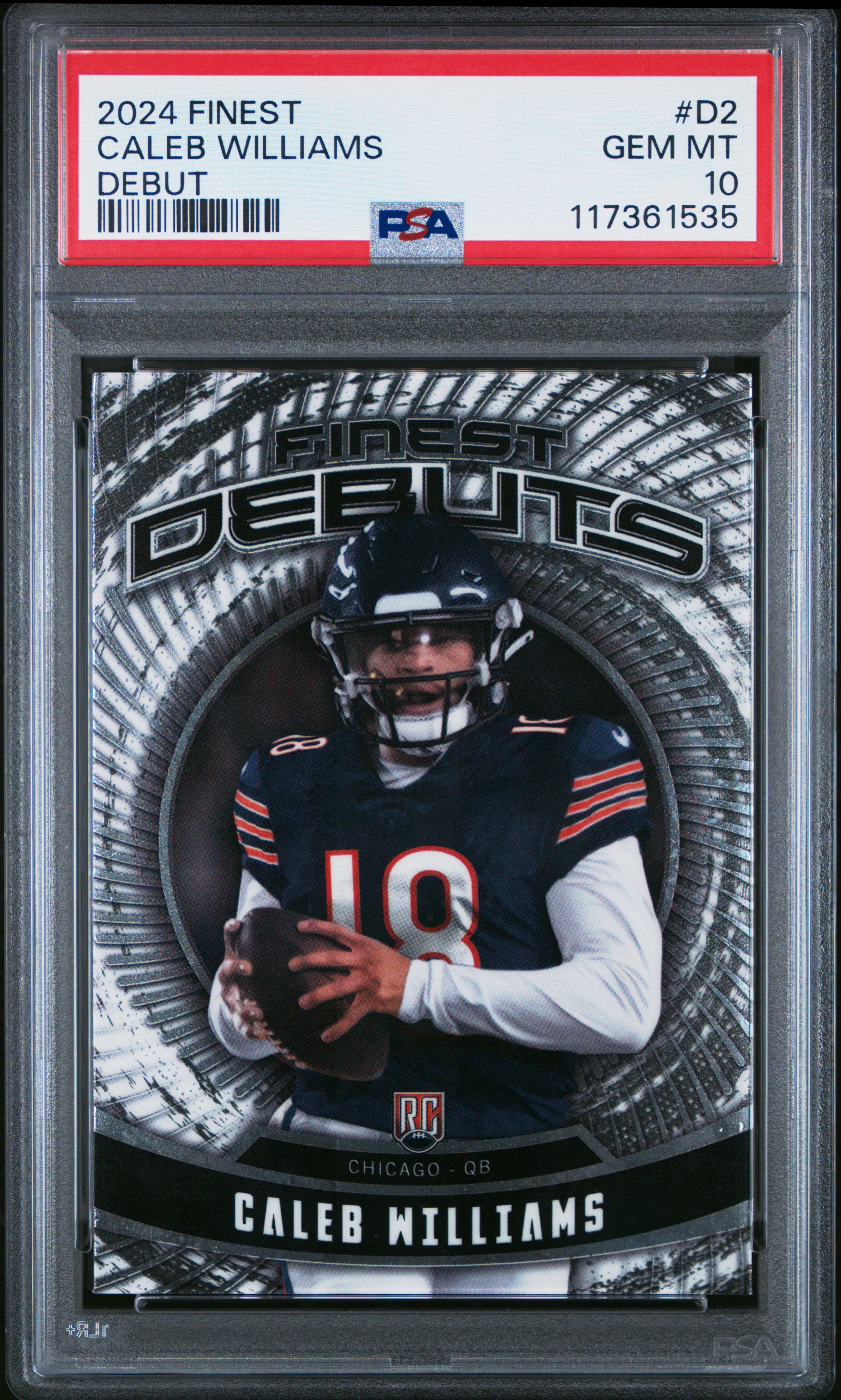 Caleb Williams 2024 Finest Debut Rookie Football Card #D2 Graded PSA 10 Cert 117361535
