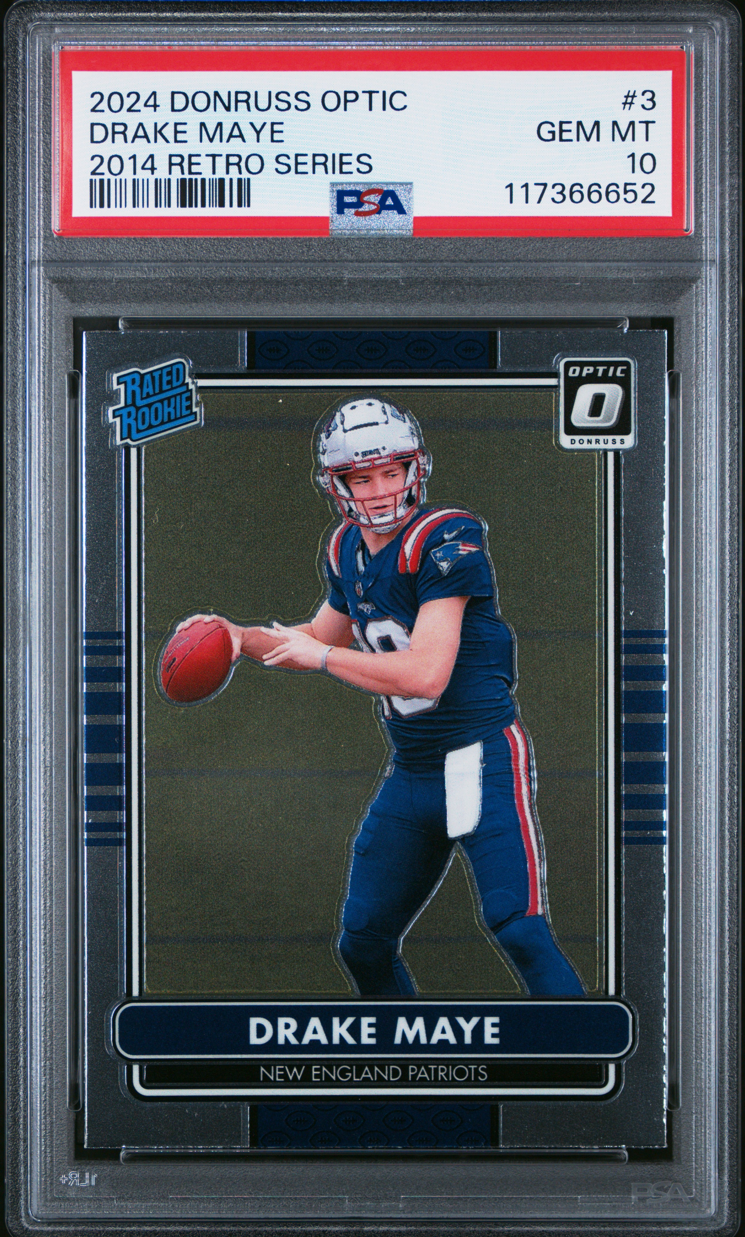 Drake Maye 2024 Donruss Optic 2014 Retro Series Rookie Football Card #3 Graded PSA 10 Cert #117366652