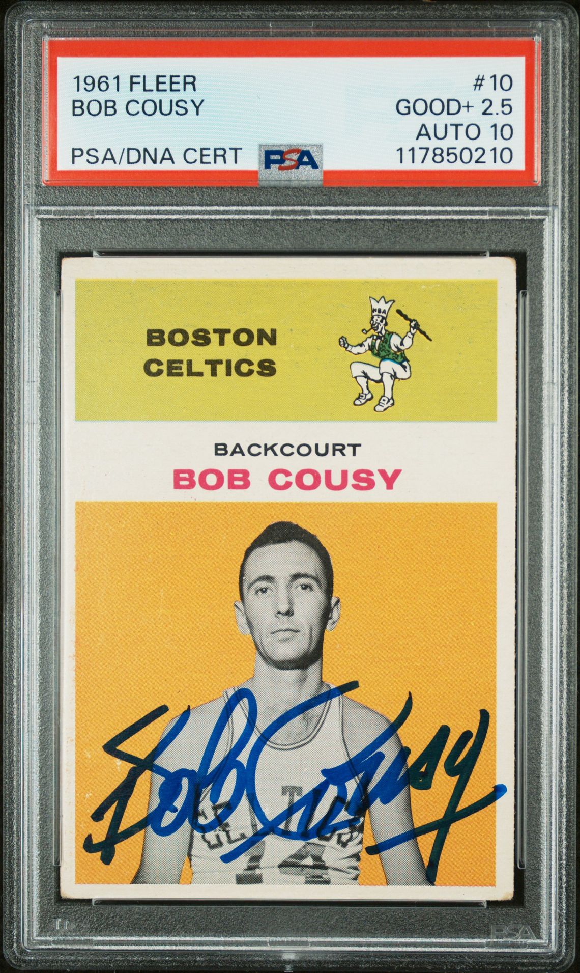 Bob Cousy 1961 Fleer Signed Basketball Card #10 Graded PSA 2.5 Auto 10 Cert # 117850210 Bob Cousy 1961 Fleer Signed Basketball Card #10 Graded PSA 2.5 Auto 10 Cert # 117850210