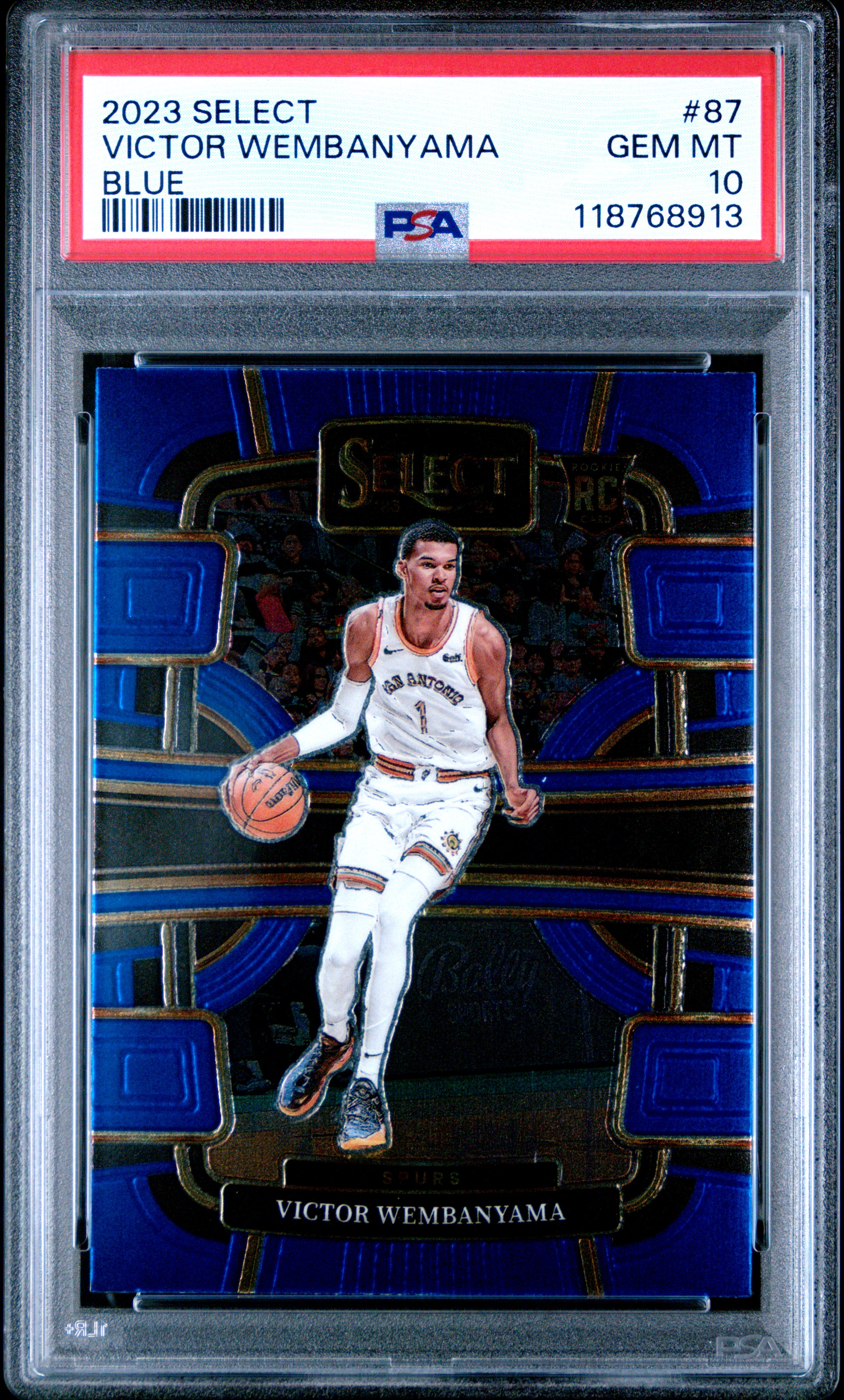 Victor Wembanyama 2023 Panini Select Blue San Antonio Spurs Basketball RC Rookie Card #87 Graded PSA 10 Cert #118768913