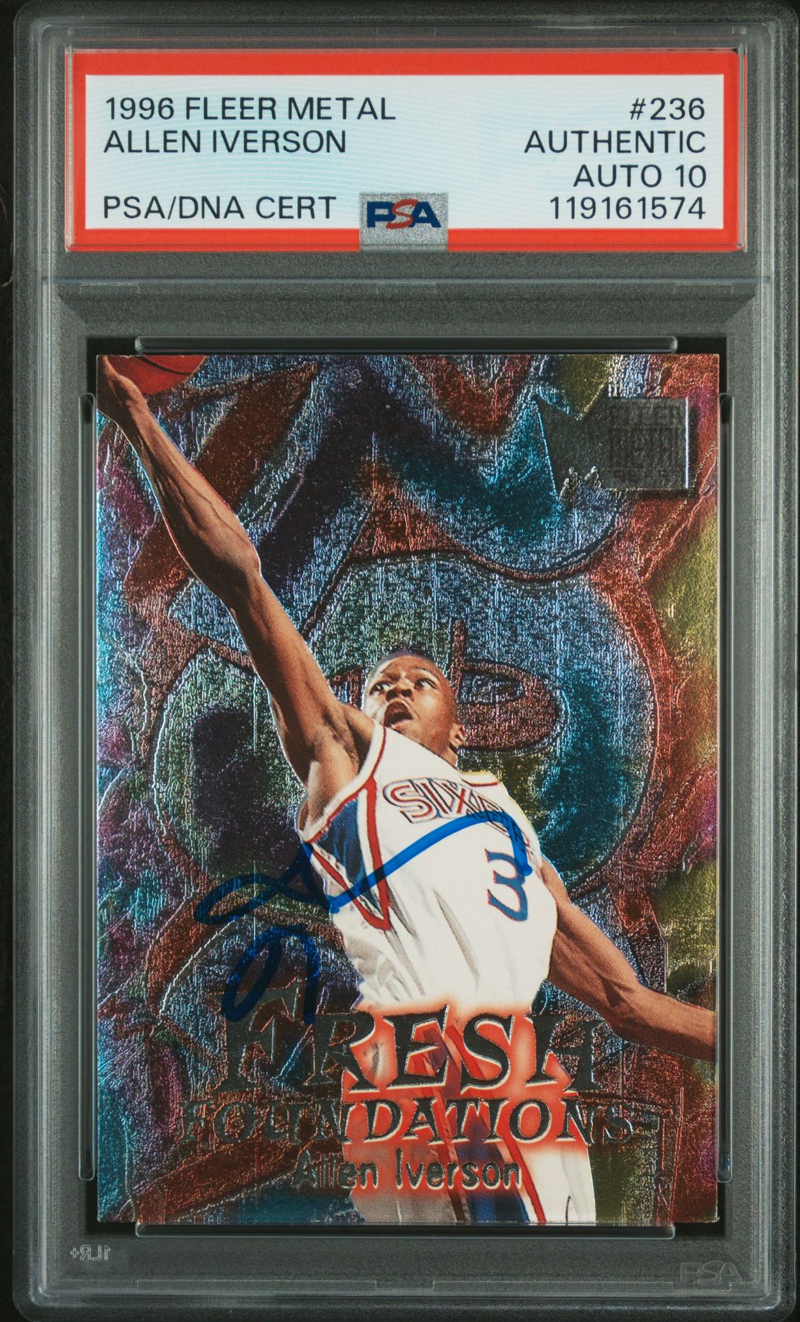 Allen Iverson 1996 Fleer Metal Signed Basketball Rookie Card #236 Auto Graded PSA 10 Cert# 119161574 Allen Iverson 1996 Fleer Metal Signed Basketball Rookie Card #236 Auto Graded PSA 10 Cert# 119161574