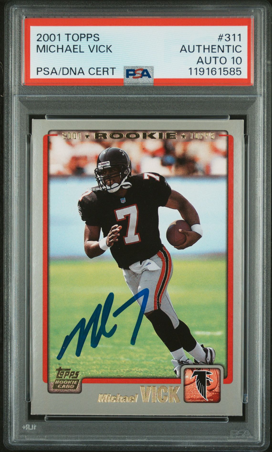 Michael Vick 2001 Topps Signed Football Rookie Card #311 Auto Graded PSA 10 Cert # 119161585