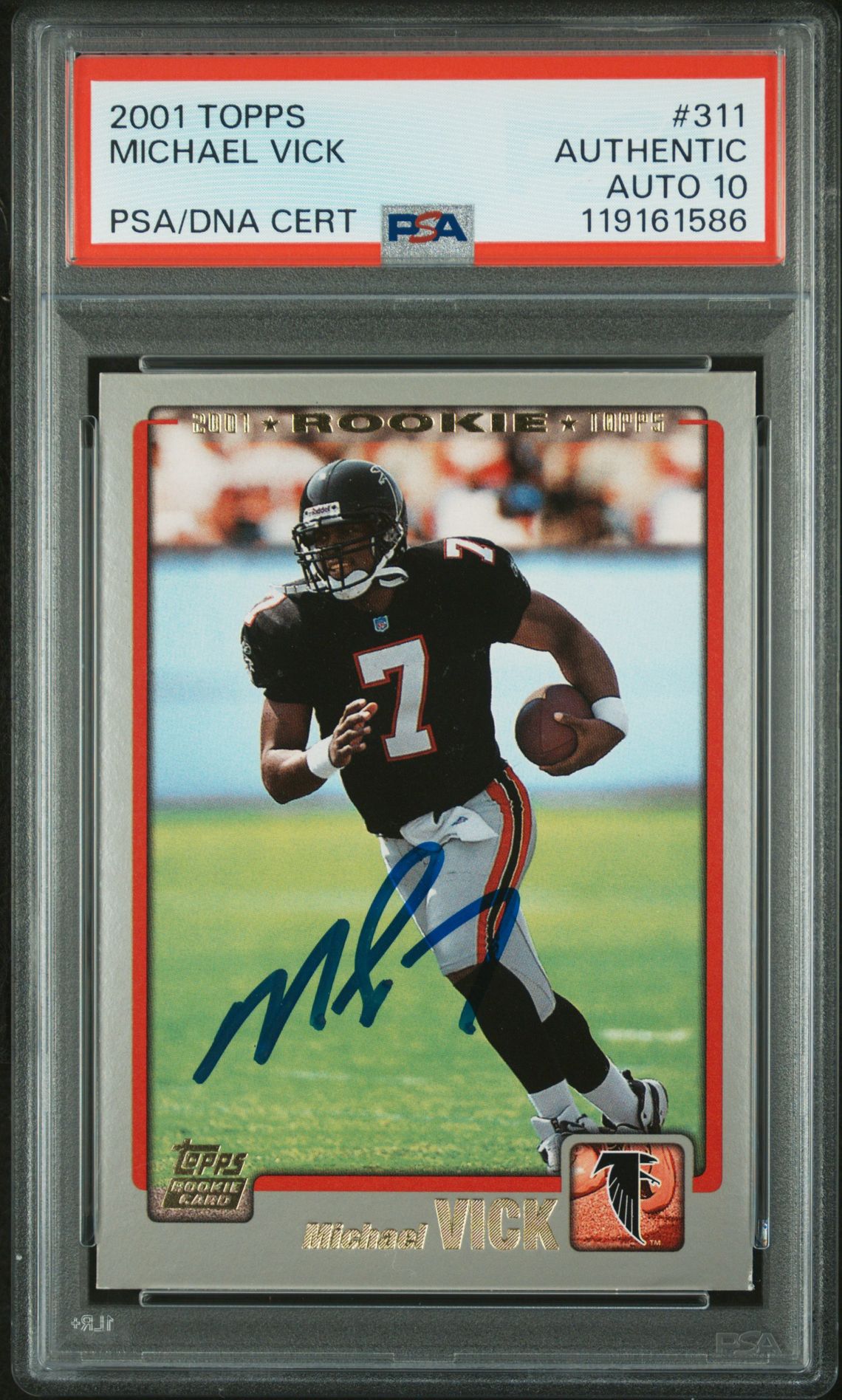 Michael Vick 2001 Topps Signed Football Rookie Card #311 Auto Graded PSA 10 Cert # 119161586