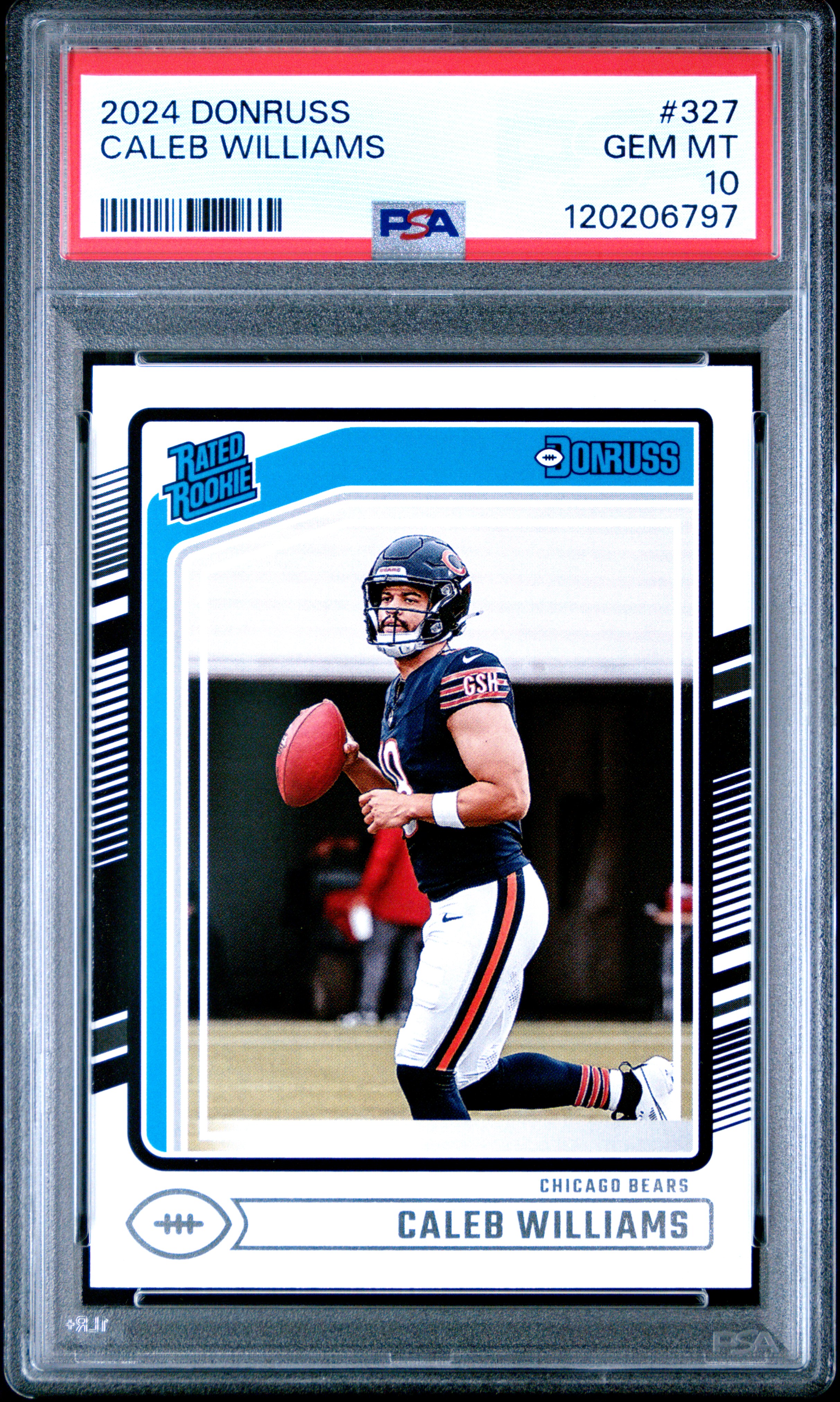 Caleb Williams 2024 Panini Donruss Football Rookie Card #327 Graded PSA 10 Cert # 120206797