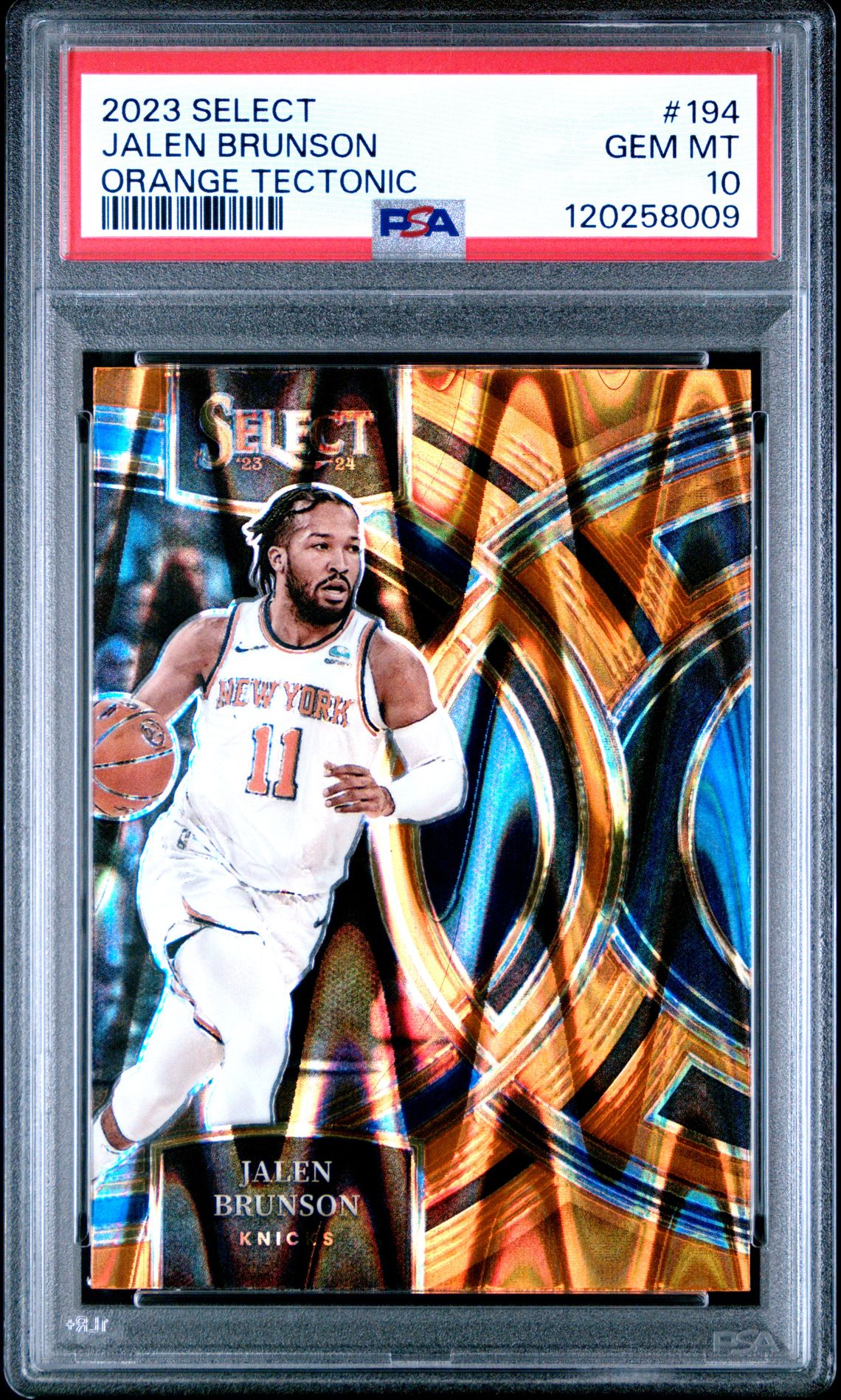 Jalen Brunson 2023 Panini Select Orange Tectonic Basketball Card #194 Graded PSA 10 Cert # 120258009