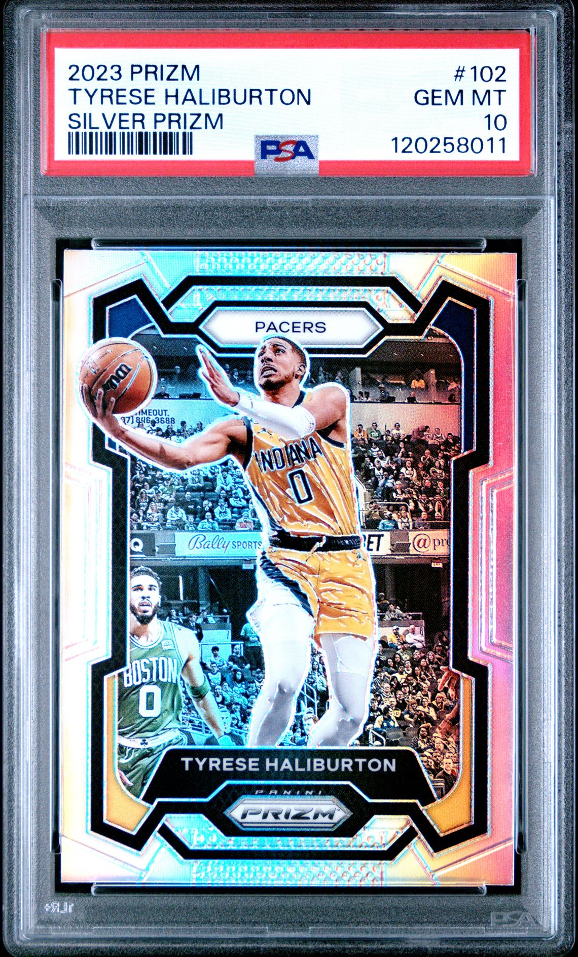 Tyrese Haliburton 2023 Panini Prizm Silver Basketball Card #102 Graded PSA 10 Cert # 120258011 Tyrese Haliburton 2023 Panini Prizm Silver Basketball Card #102 Graded PSA 10 Cert # 120258011