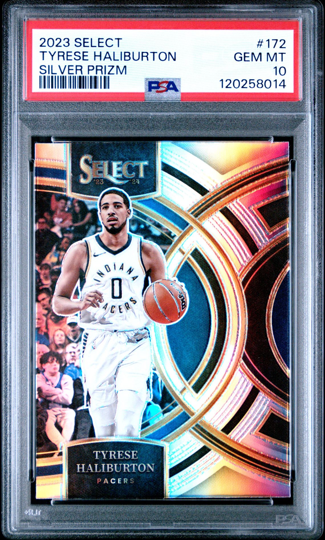 Tyrese Haliburton 2023 Panini Select Silver Prizm Basketball Card #172 Graded PSA 10 Cert # 120258014 Tyrese Haliburton 2023 Panini Select Silver Prizm Basketball Card #172 Graded PSA 10 Cert # 120258014
