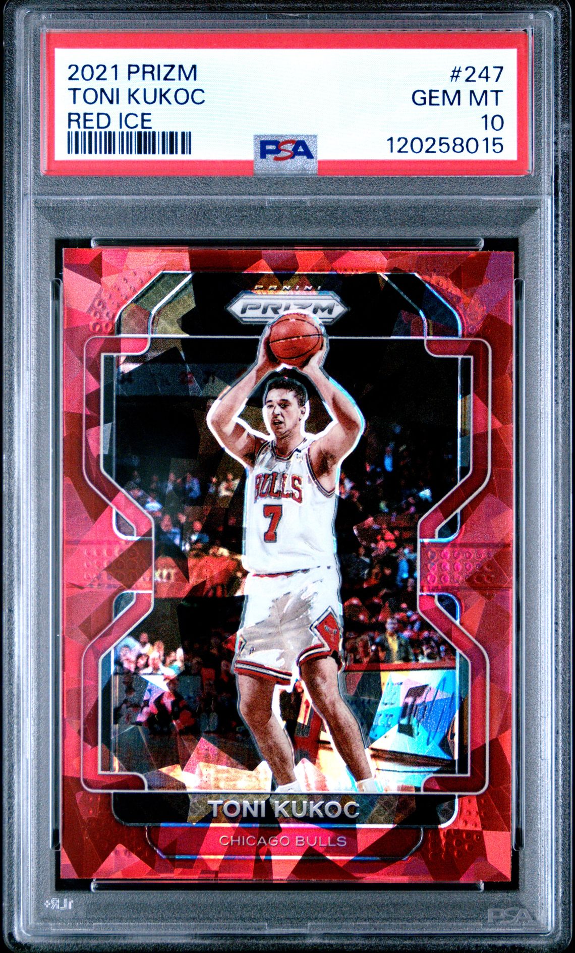 Toni Kukoc 2021 Panini Prizm Red Ice Basketball Card #247 Graded PSA 10 Cert # 120258015 Toni Kukoc 2021 Panini Prizm Red Ice Basketball Card #247 Graded PSA 10 Cert # 120258015