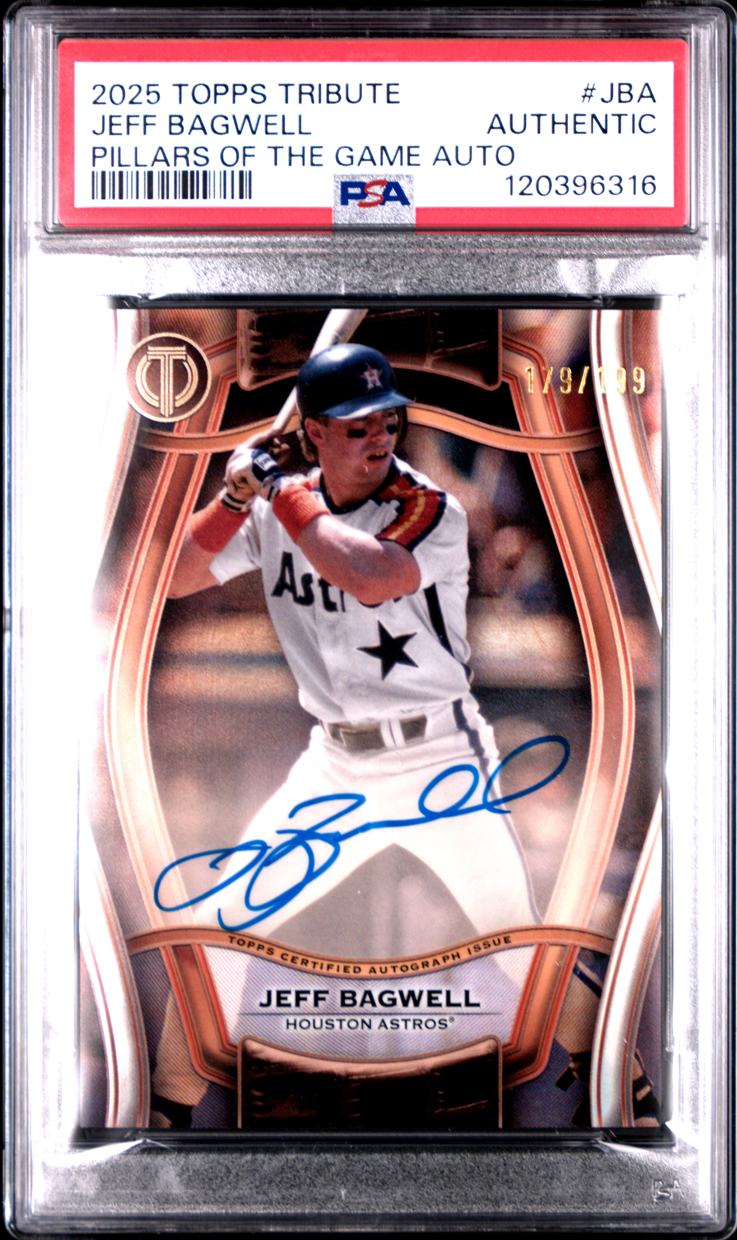 Jeff Bagwell 2025 Topps Tribute Pillars of the Game Signed Baseball Card #JBA Graded PSA Authentic 179/199 Cert #120396316