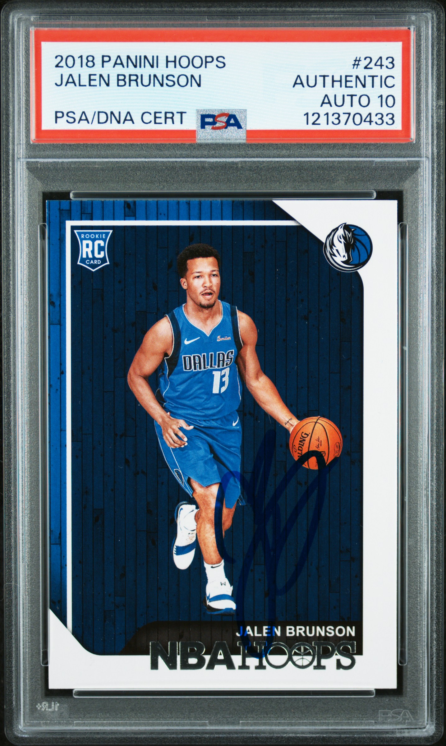 Jalen Brunson 2018 Panini Hoops Dallas Mavericks Signed Basketball RC Rookie Card #243 Graded PSA Authentic Auto 10 Cert #121370433