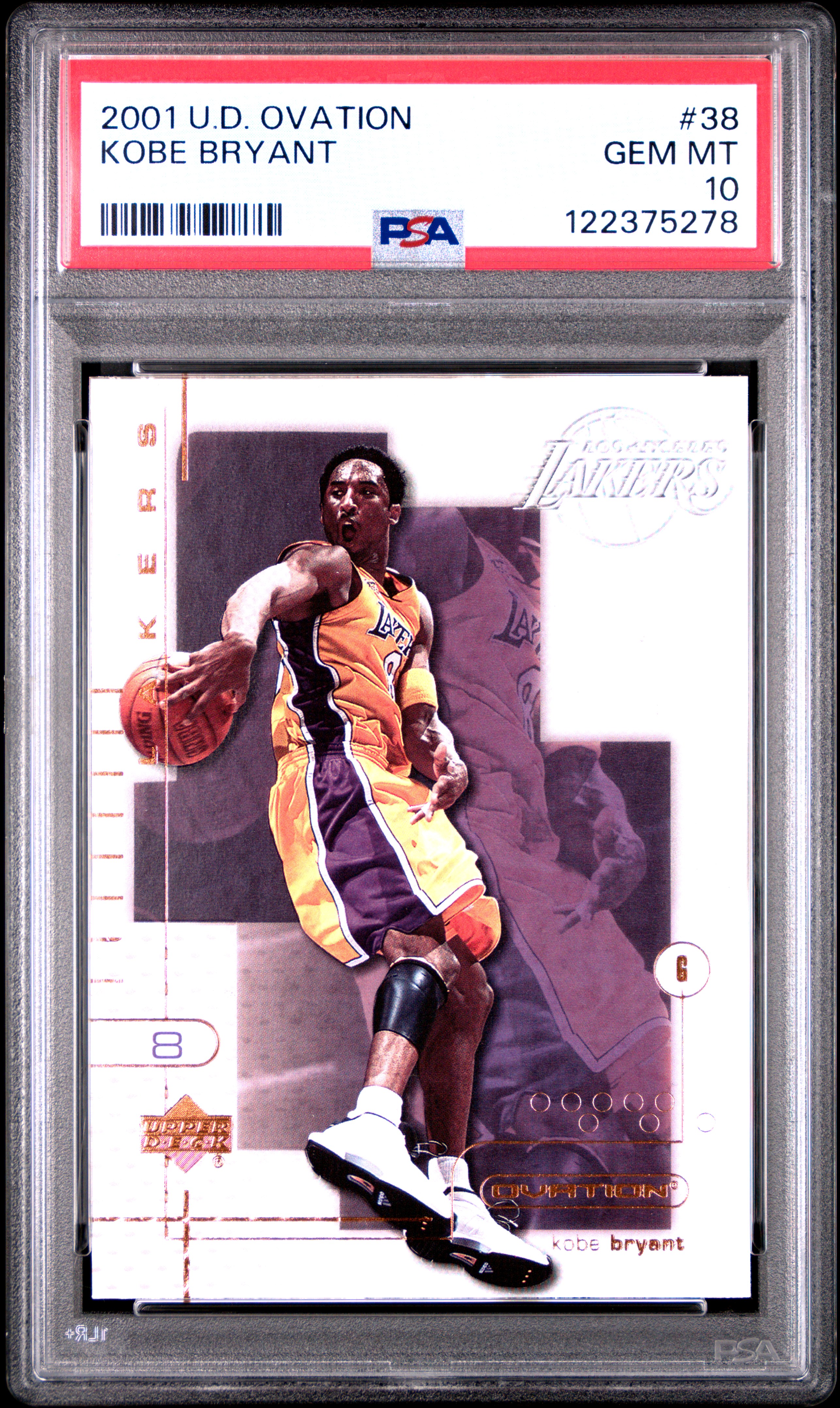 Kobe Bryant 2001 Upper Deck Ovation Basketball Card #38 Graded PSA 10 Cert #122375278