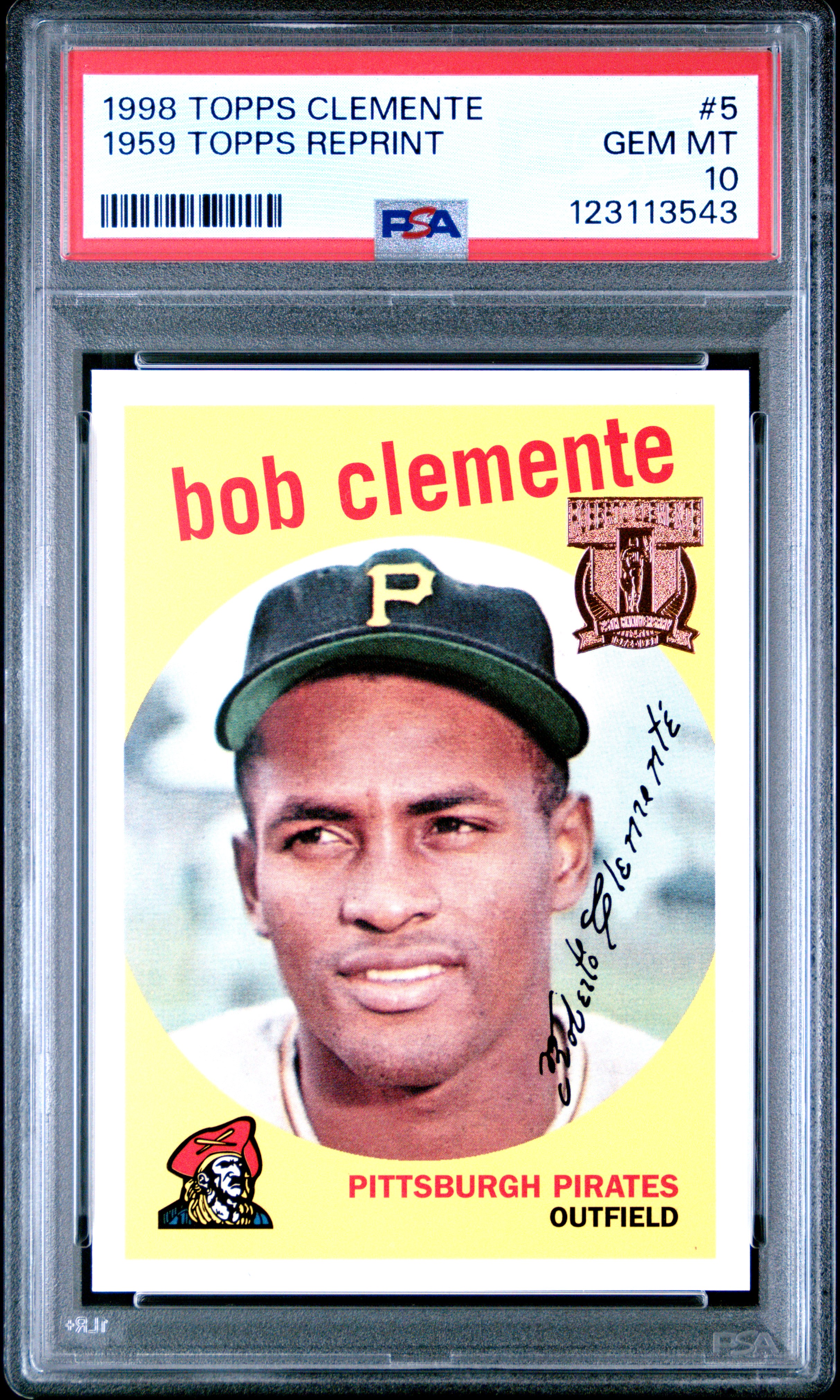 Roberto Clemente 1998 Topps 1959 Baseball Card #5 Graded PSA 10 Cert #123113543