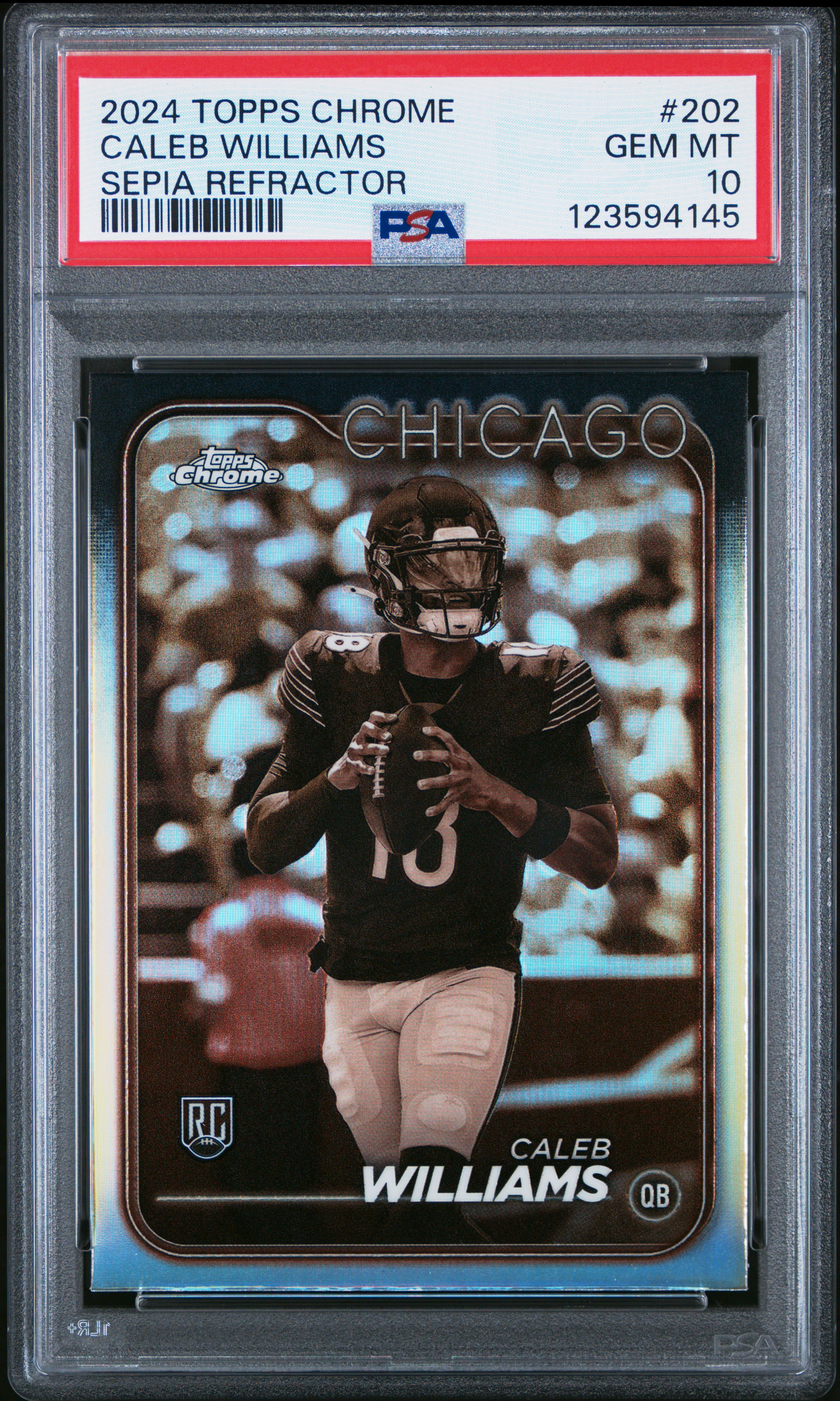 Caleb Williams 2024 Topps Chrome Sepia Refractor Football Rookie Card #202 Graded PSA 10 Cert #123594145
