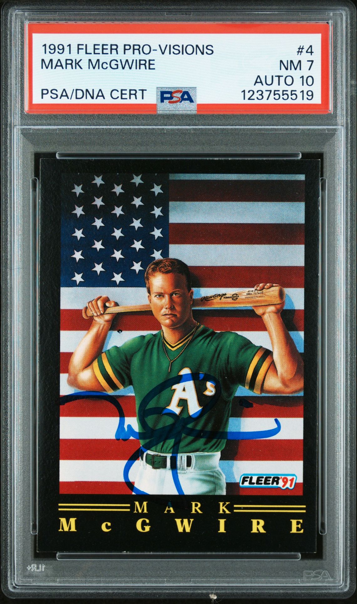 Mark McGwire 1991 Fleer Pro-Visions Signed Baseball Card #4 Graded PSA 7 Auto 10 Cert # 123755519