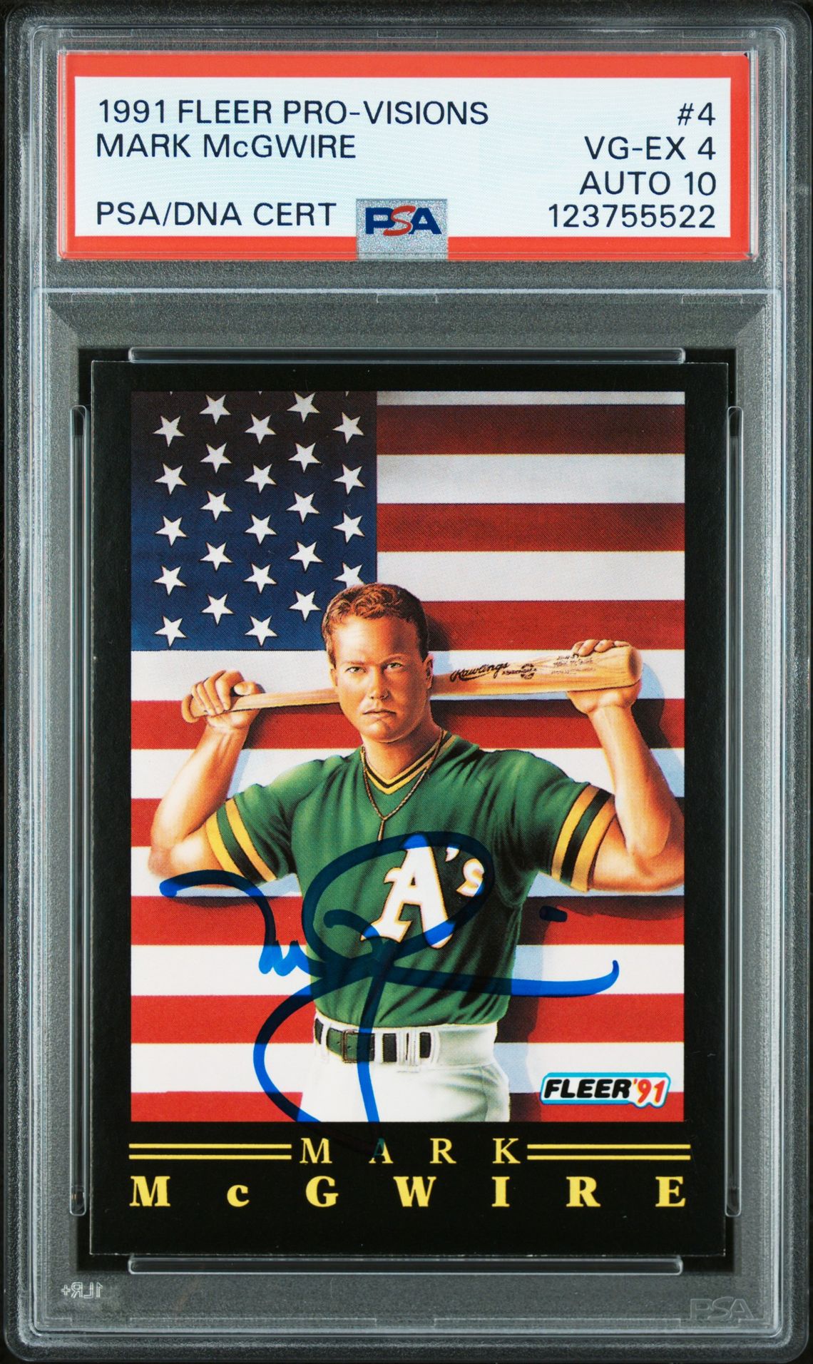 Mark McGwire 1991 Fleer Pro-Visions Signed Baseball Card #4 Graded PSA 4 Auto 10 Cert # 123755522