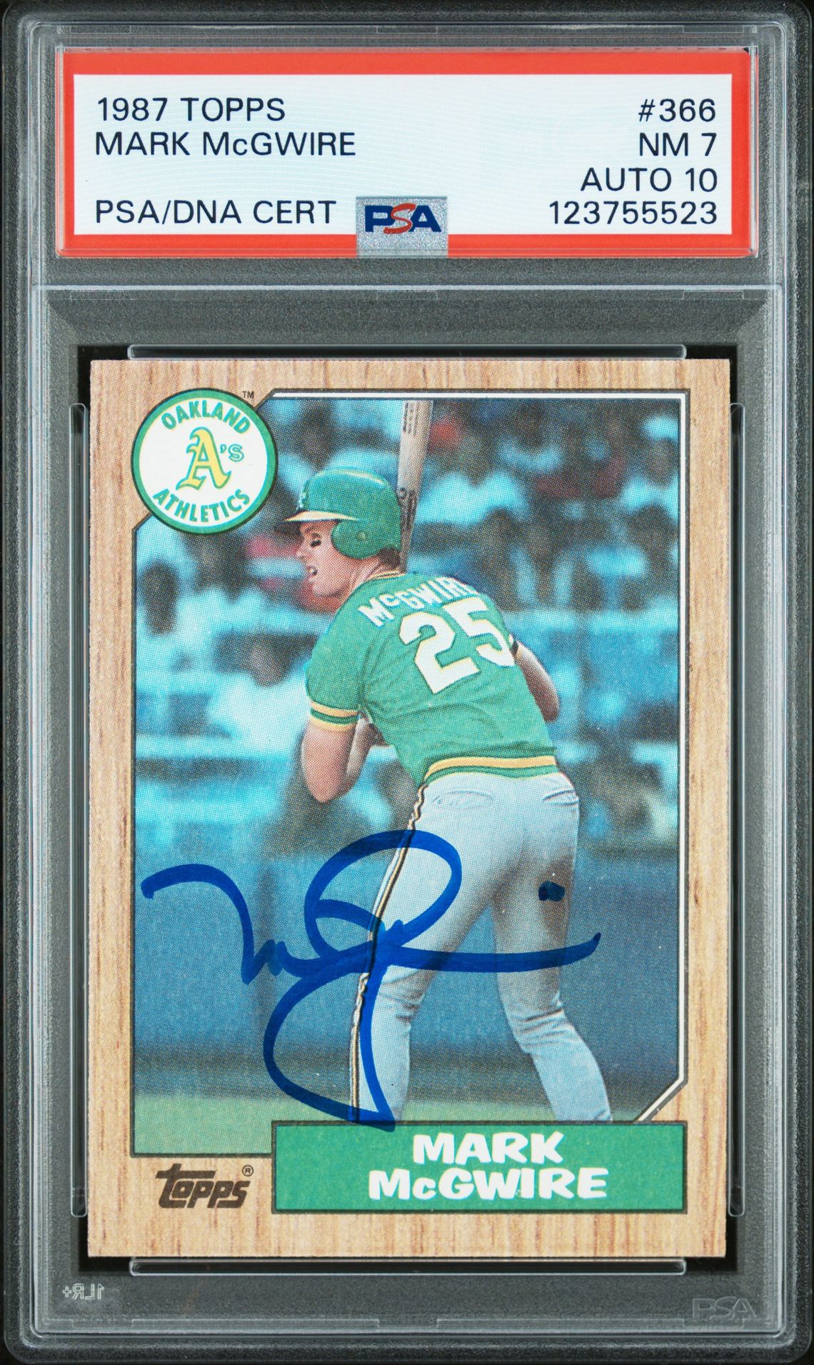 Mark McGwire 1987 Topps Signed Baseball Rookie Card #366 Graded PSA 7 Auto 10 Cert # 123755523