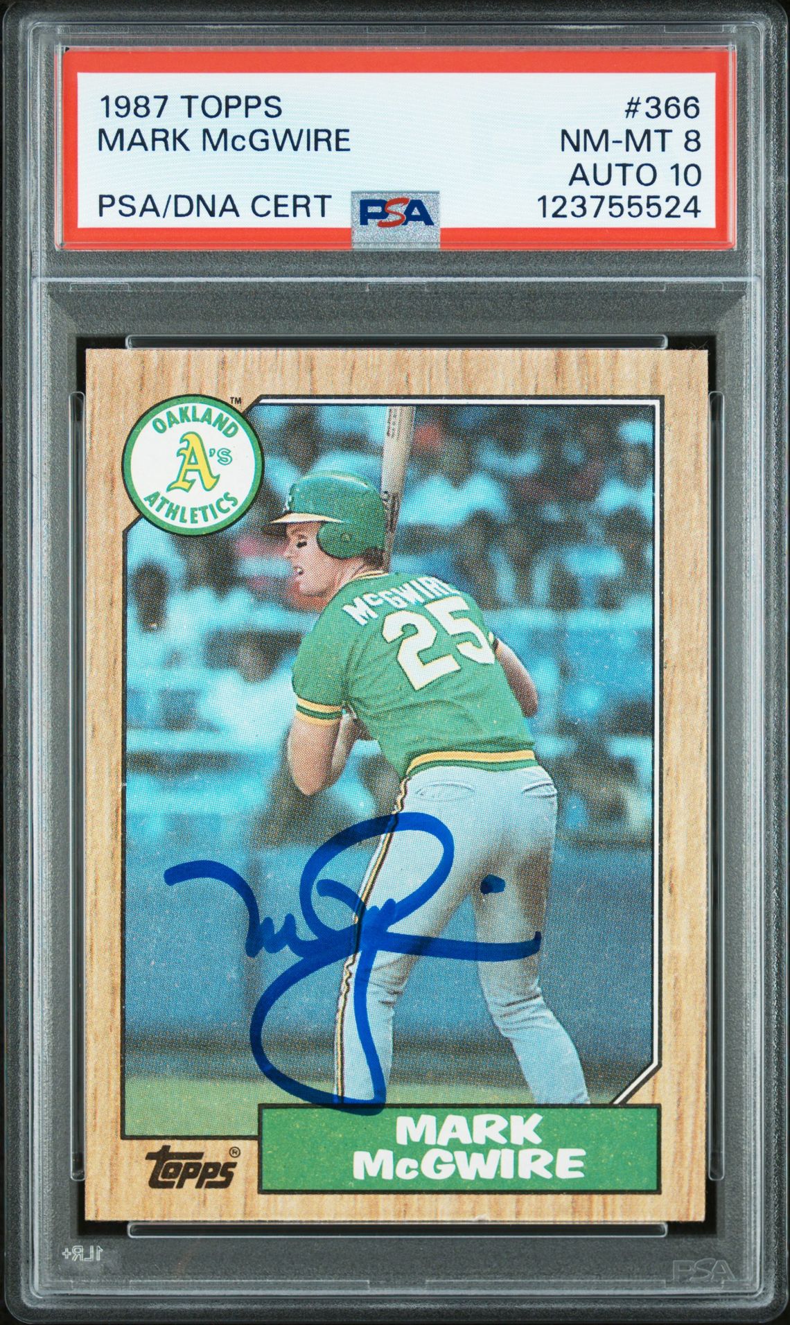 Mark McGwire 1987 Topps Signed Baseball Rookie Card #366 Graded PSA 8 Auto 10 Cert # 123755524