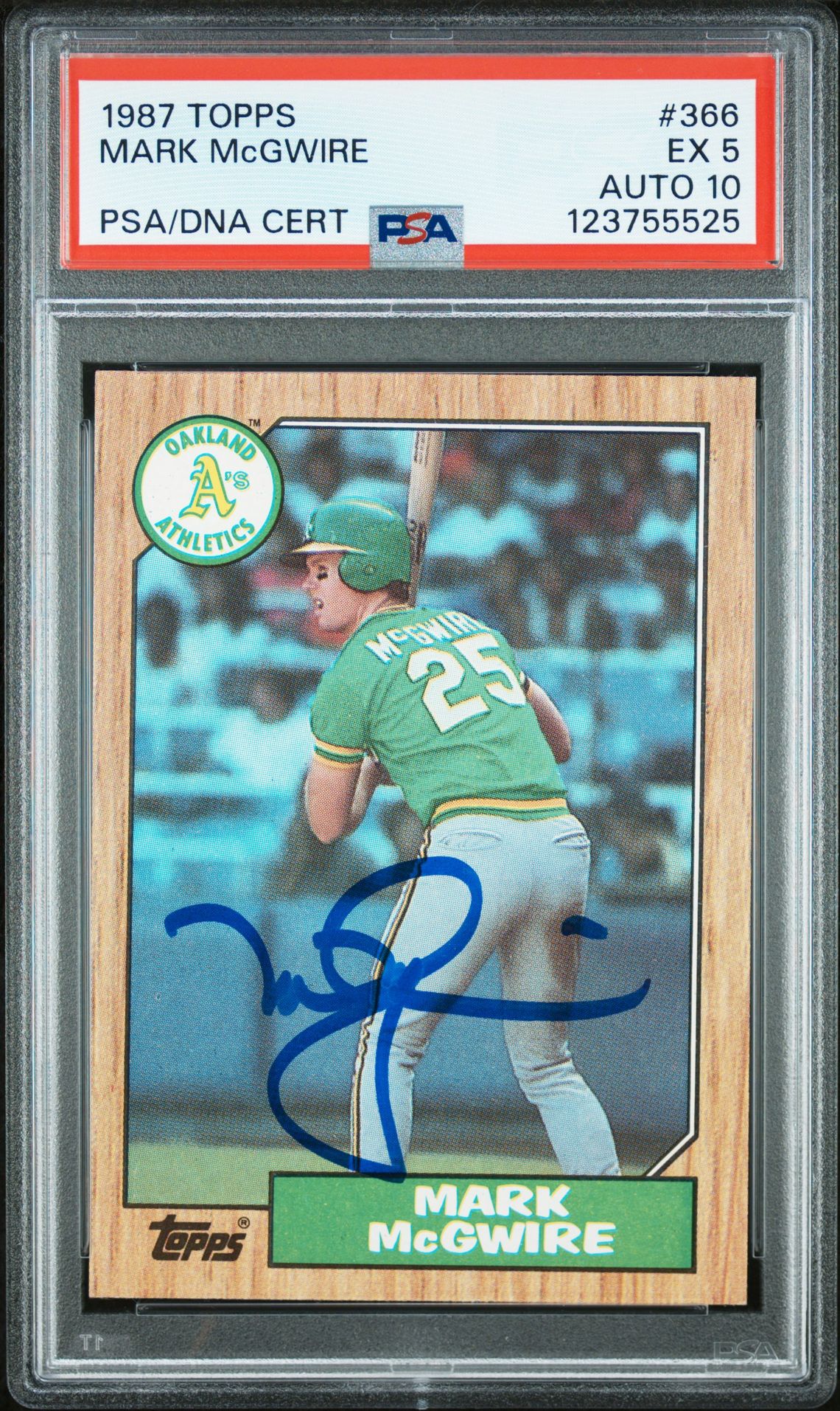 Mark McGwire 1987 Topps Signed Baseball Rookie Card #366 Graded PSA 5 Auto 10 Cert # 123755525