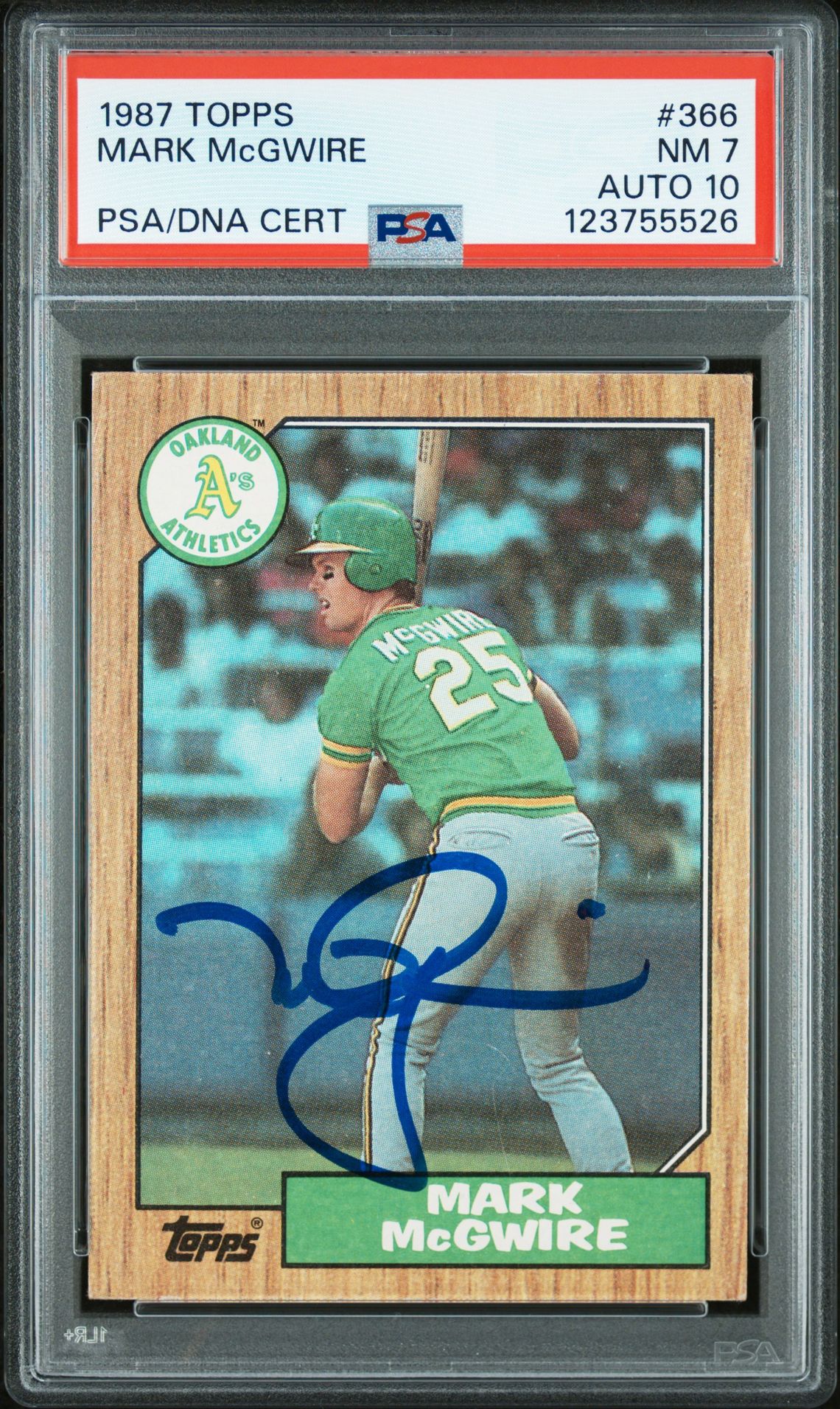 Mark McGwire 1987 Topps Signed Baseball Rookie Card #366 Graded PSA 7 Auto 10 Cert # 123755526