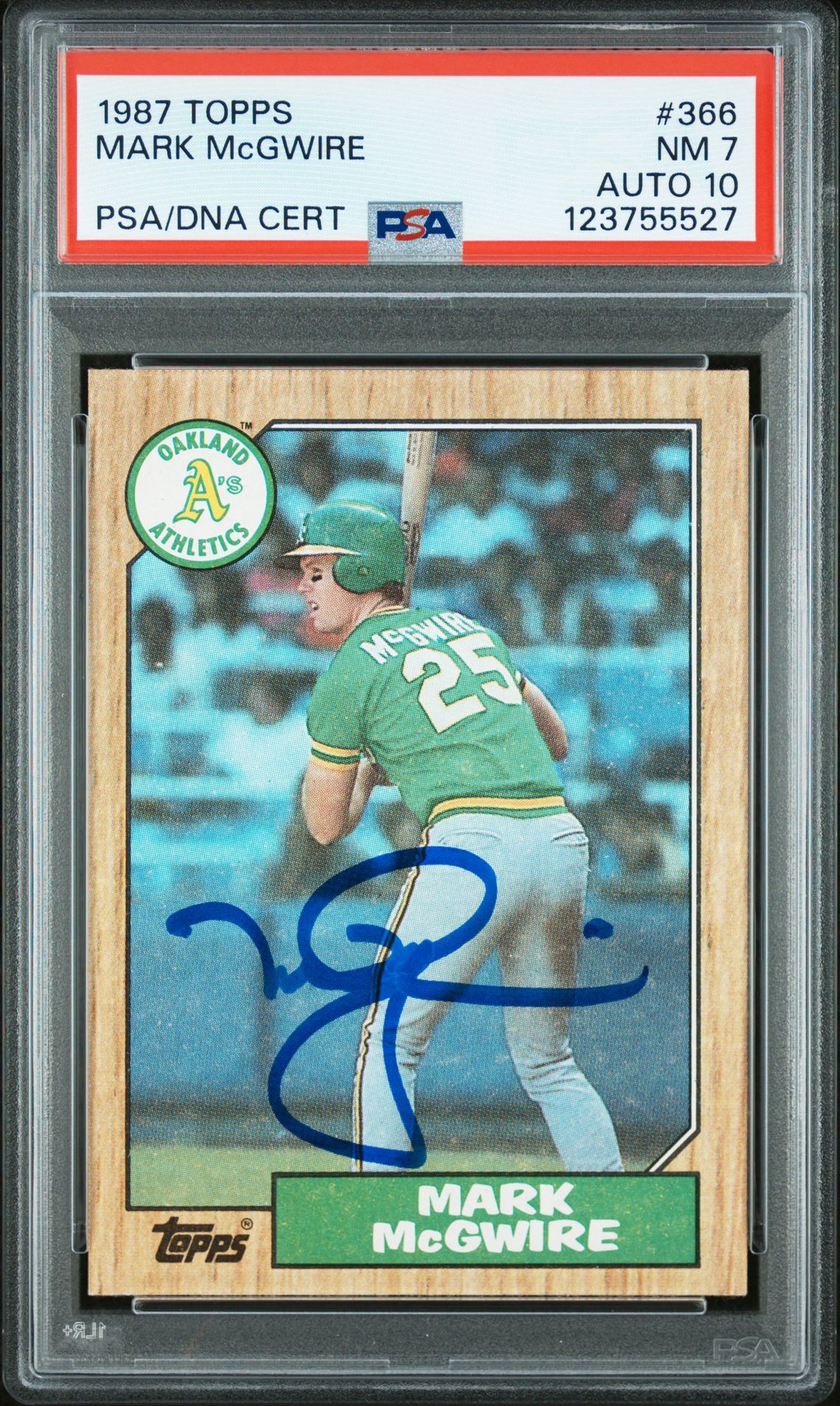 Mark McGwire 1987 Topps Signed Baseball Rookie Card #366 Graded PSA 7 Auto 10 Cert # 123755527