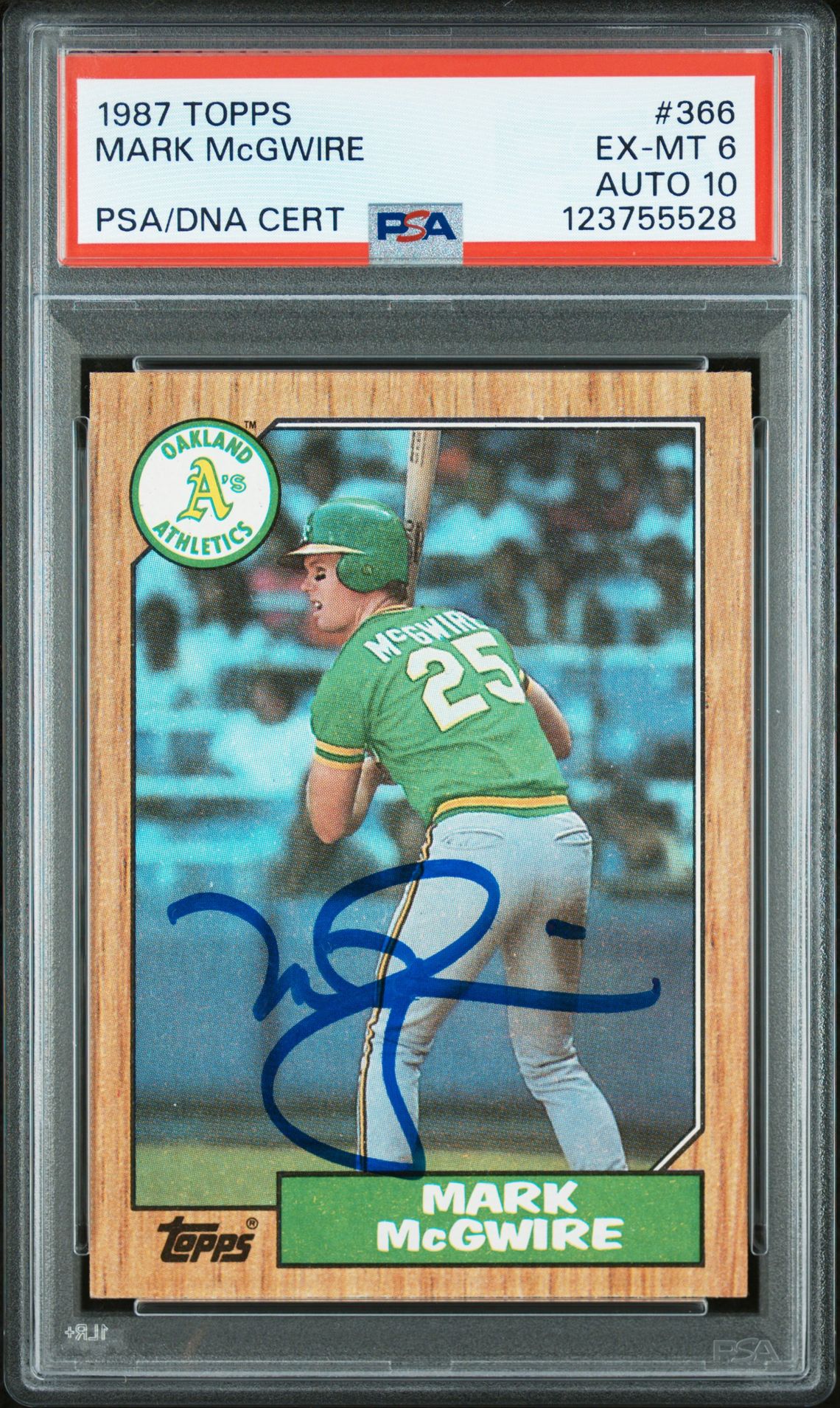 Mark McGwire 1987 Topps Signed Baseball Rookie Card #366 Graded PSA 6 Auto 10 Cert # 123755528