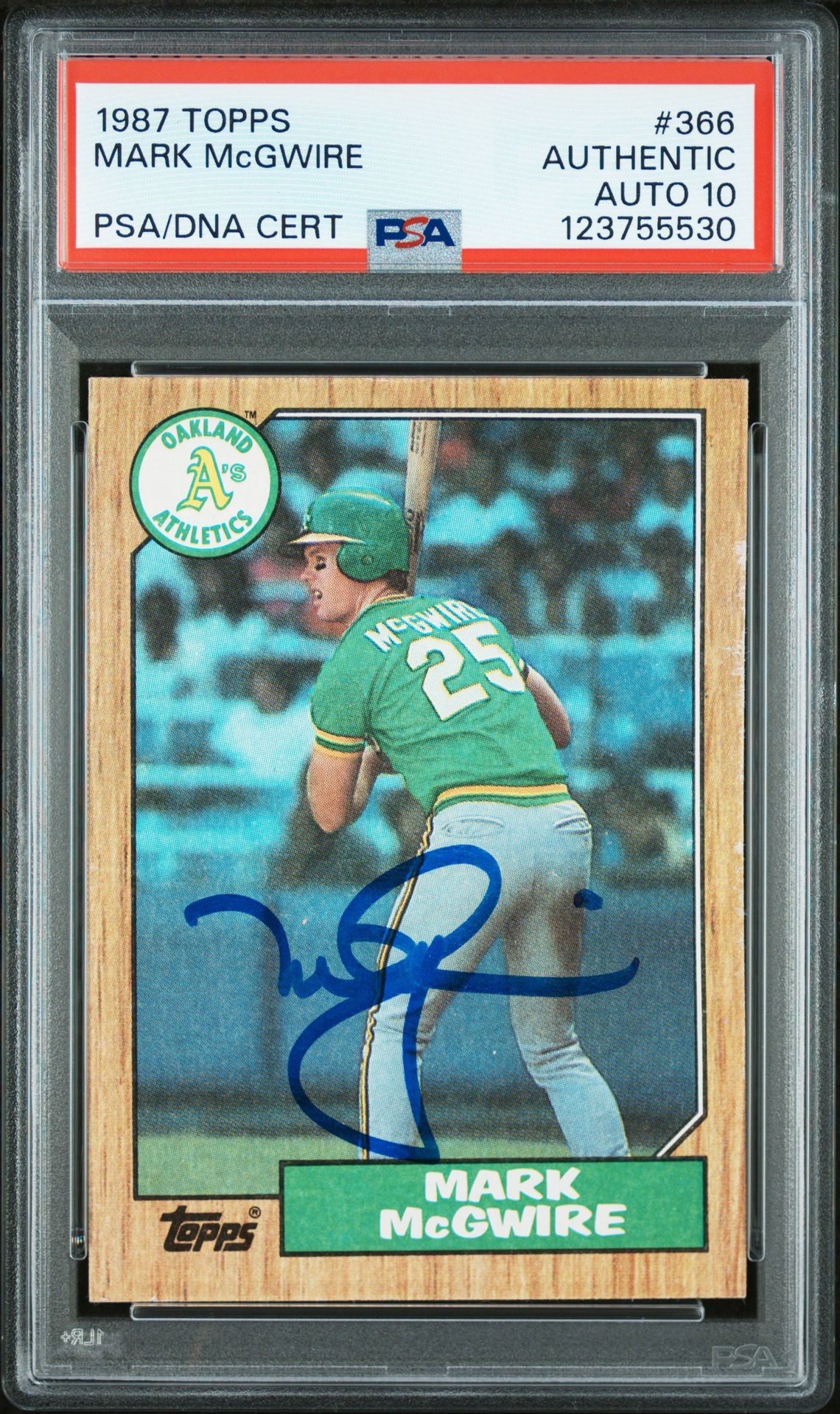 Mark McGwire 1987 Topps Signed Baseball Rookie Card #366 Graded PSA Authentic Auto 10 Cert # 123755530