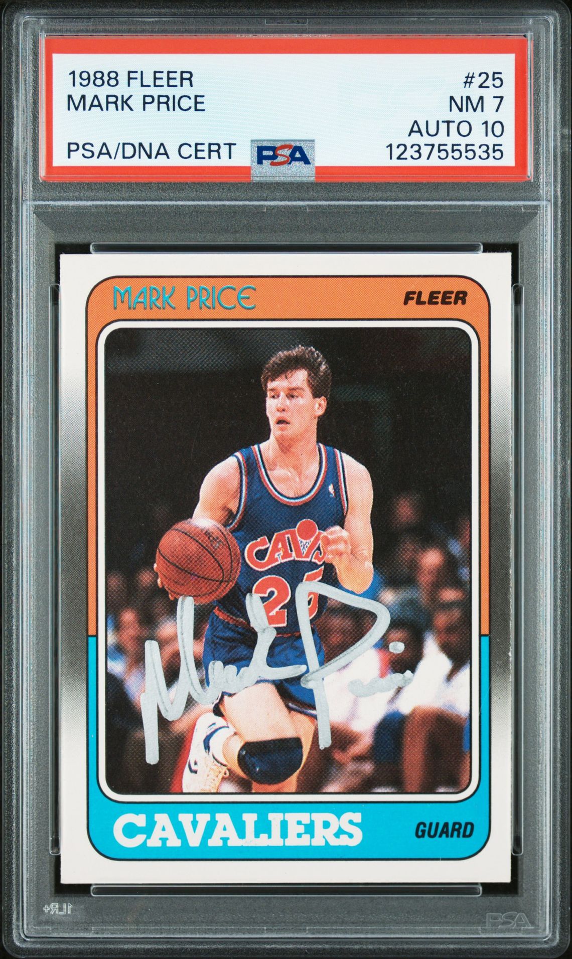 Mark Price 1988 Fleer Signed Basketball Rookie Card #25 Graded PSA 7 Auto 10 Cert # 123755535