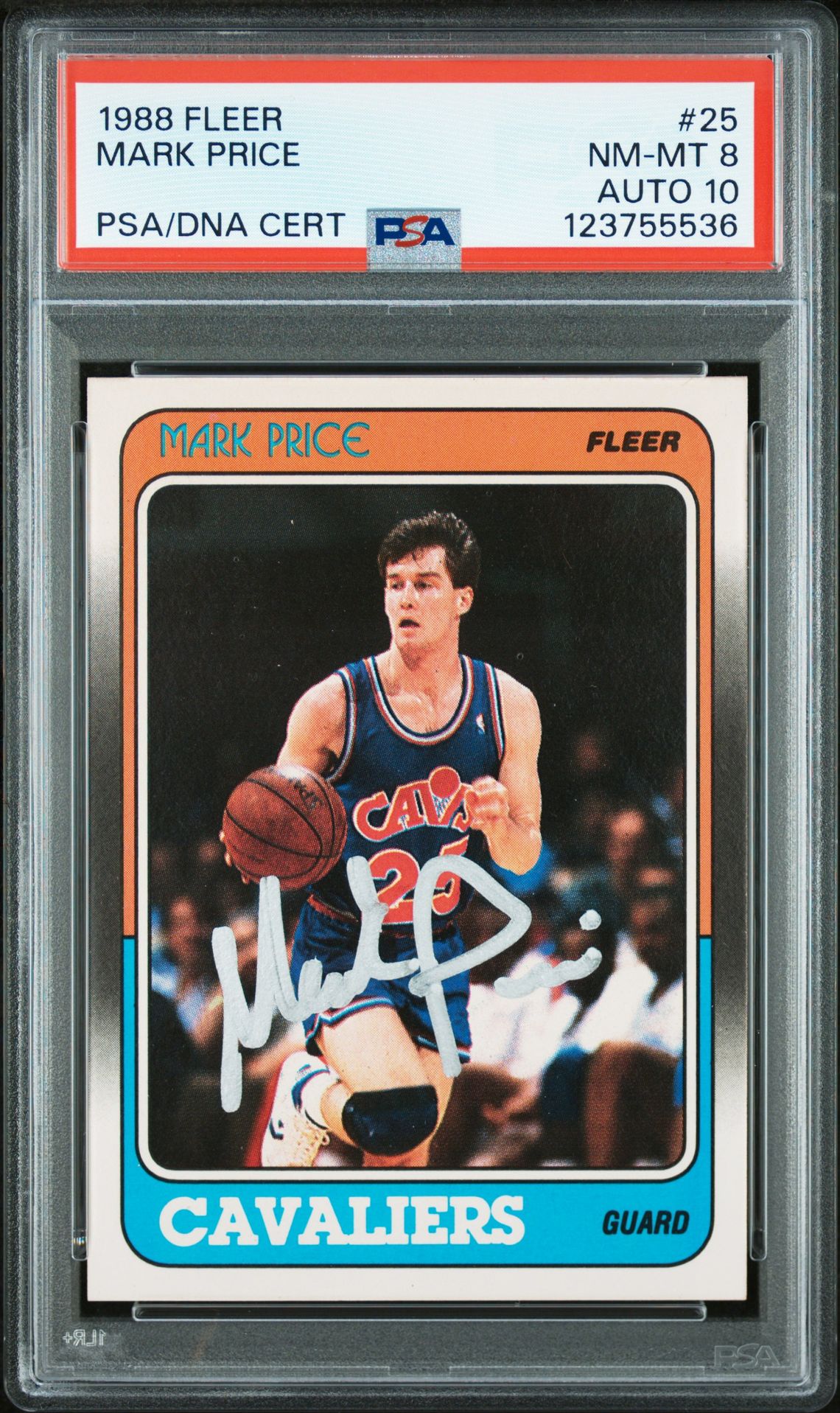 Mark Price 1988 Fleer Signed Basketball Rookie Card #25 Graded PSA 8 Auto 10 Cert # 123755536