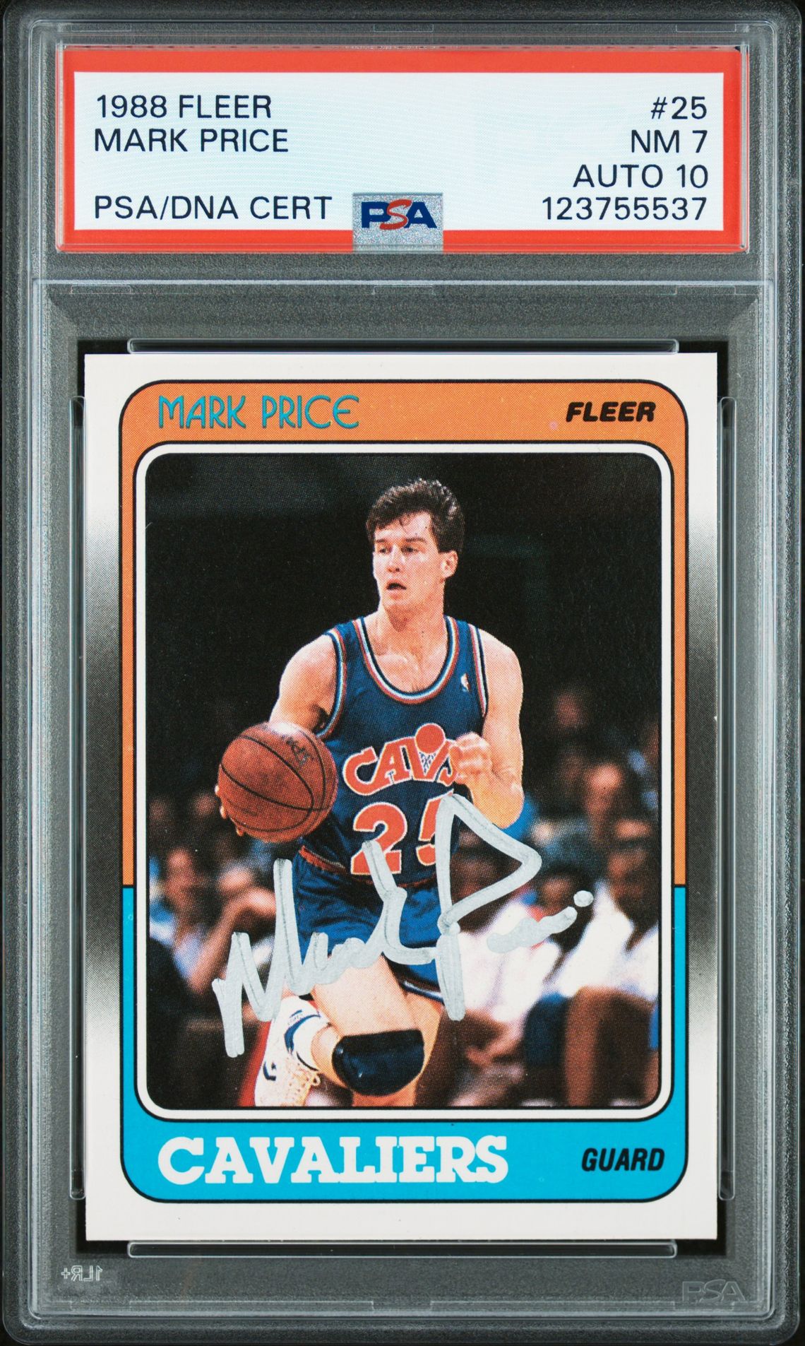 Mark Price 1988 Fleer Signed Basketball Rookie Card #25 Graded PSA 7 Auto 10 Cert # 123755537